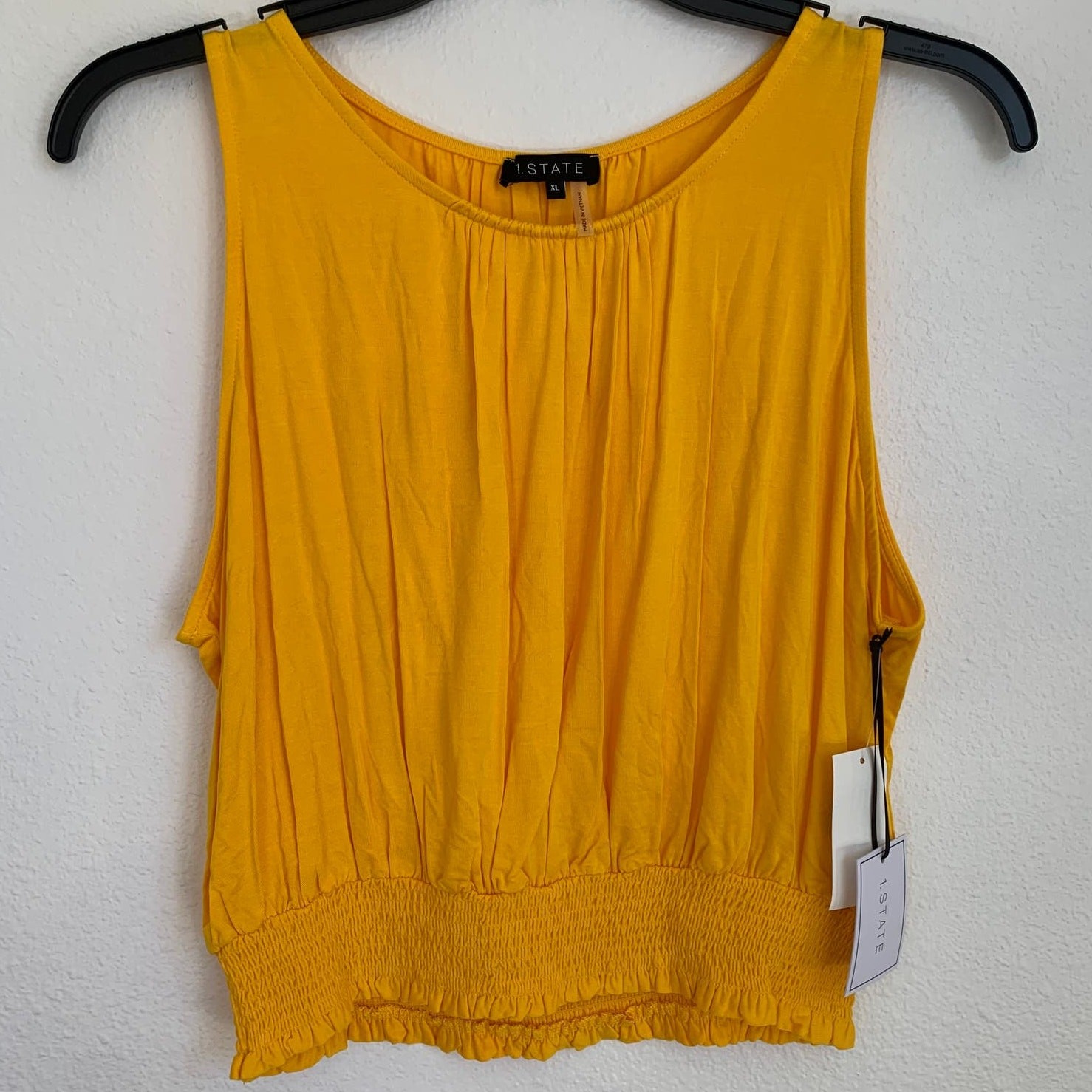 NWT 1.State Jersey Knit Smocked Hem Tank in Sunflower Yellow Sz XL