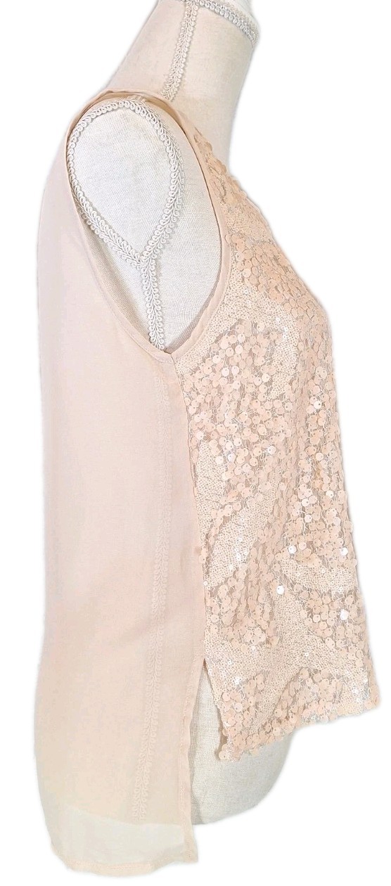 NWT LUSH SzS Seqin Tunic Top Hi Low Blouse Slits Semi-Sheer Chiffon Back Peach