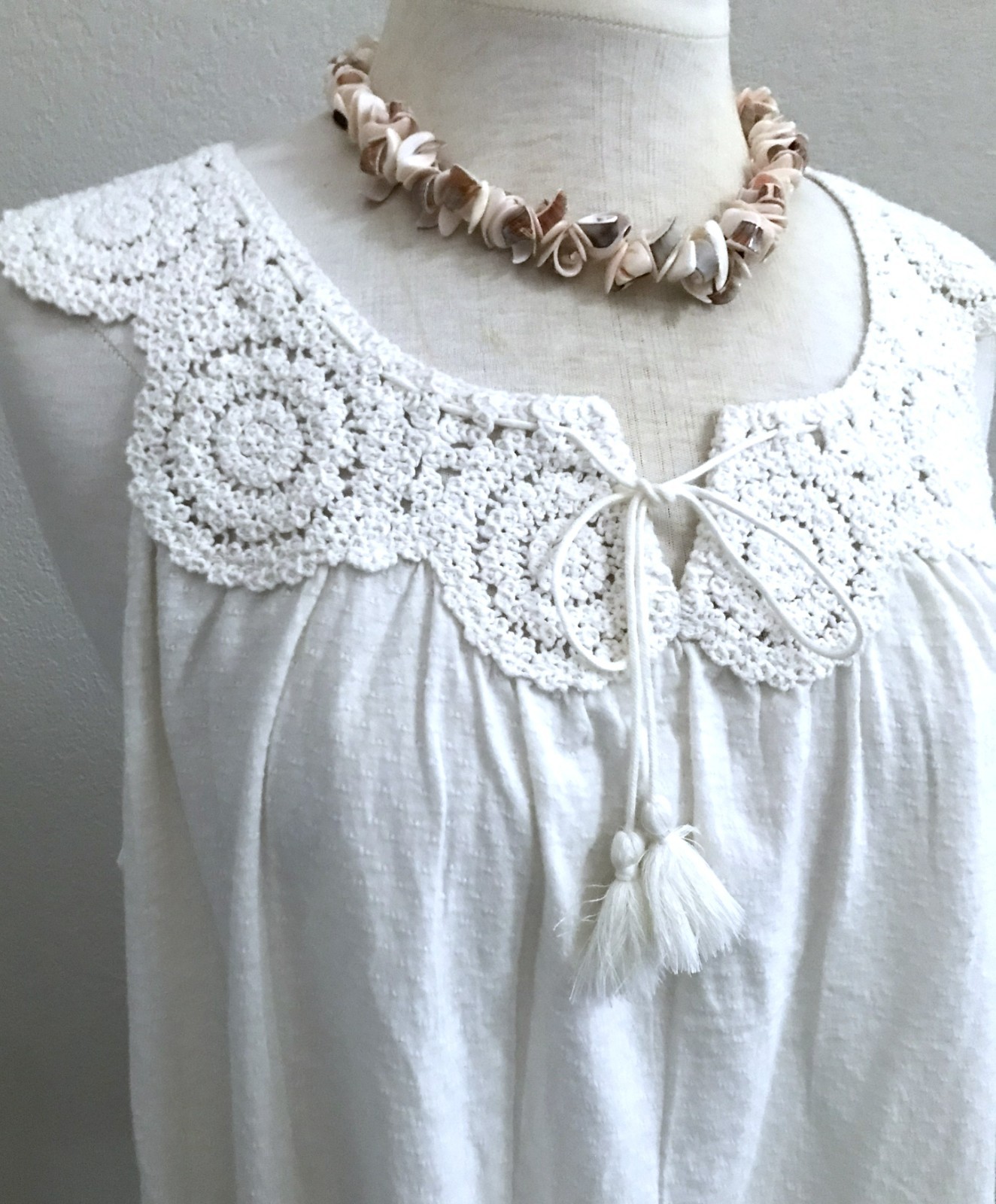 New $69 Lucky Brand Cream Crochet Lace Sleeveless Peasant Top Boho Romantic~XL