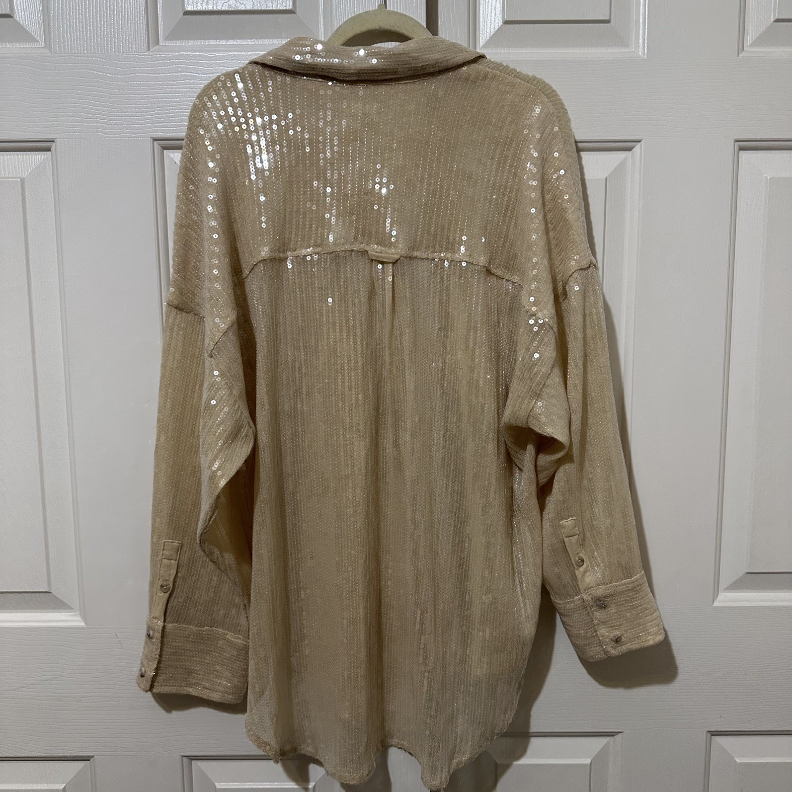 Pilcro Sequined Button Down Shirt L Ivory Holiday Office Party Wedding Event