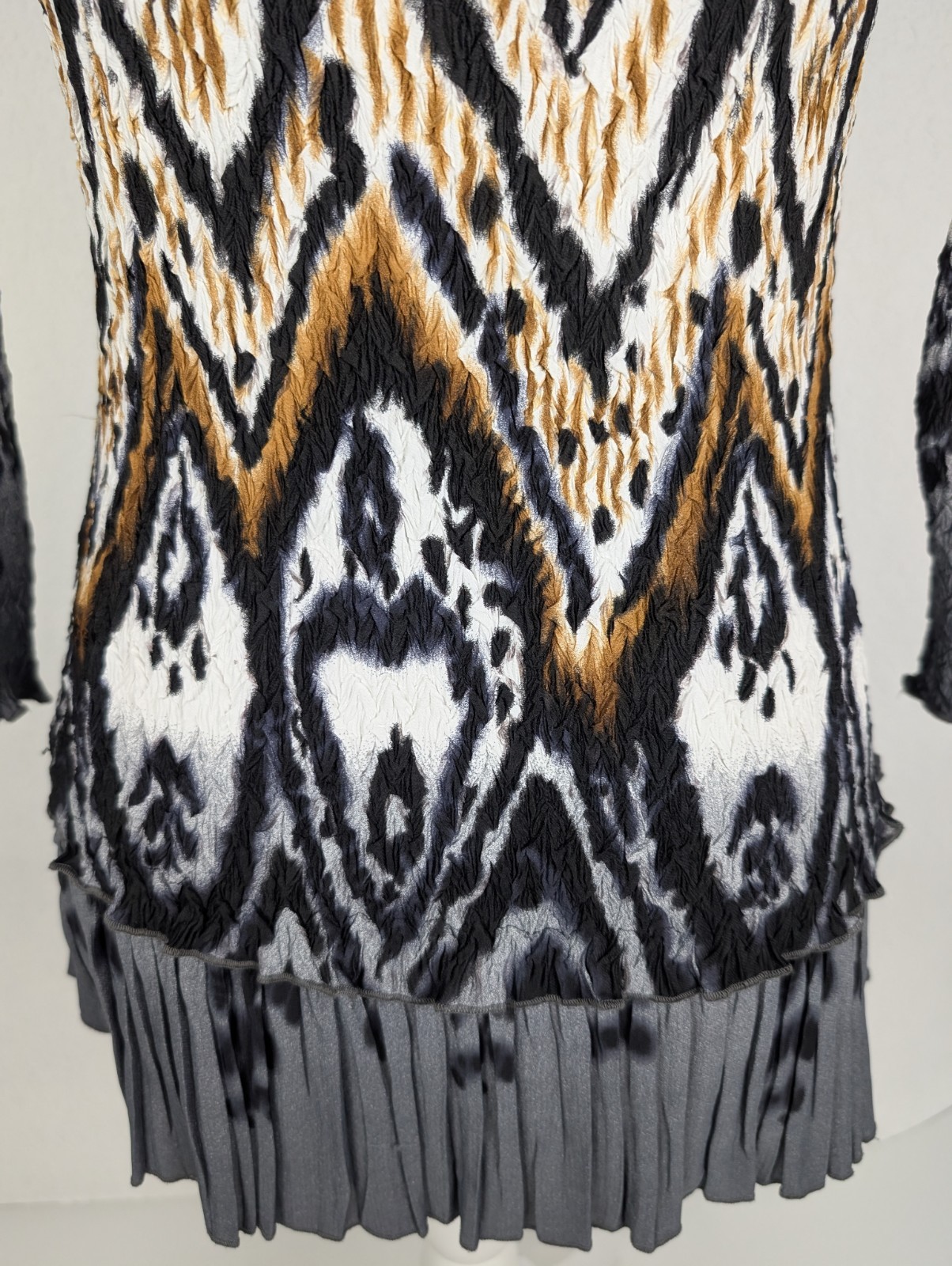 Alberto Makali Crinkle Blouse Top Ikat Animal Print Lace Sz L Retro Art