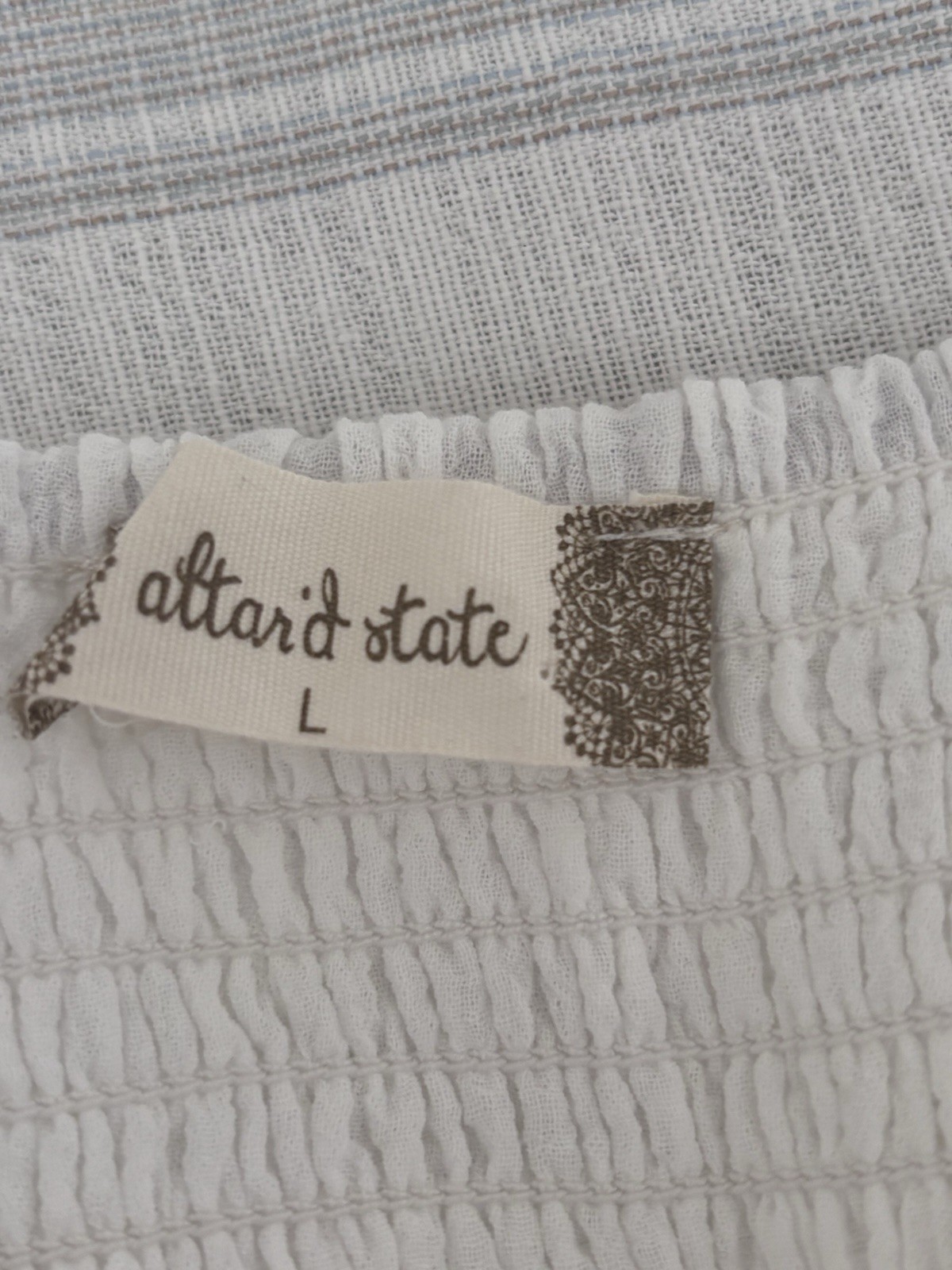 Altar’d State White V Neck Camisole Top Smocked Back Strap Ruffle Gauzy Large