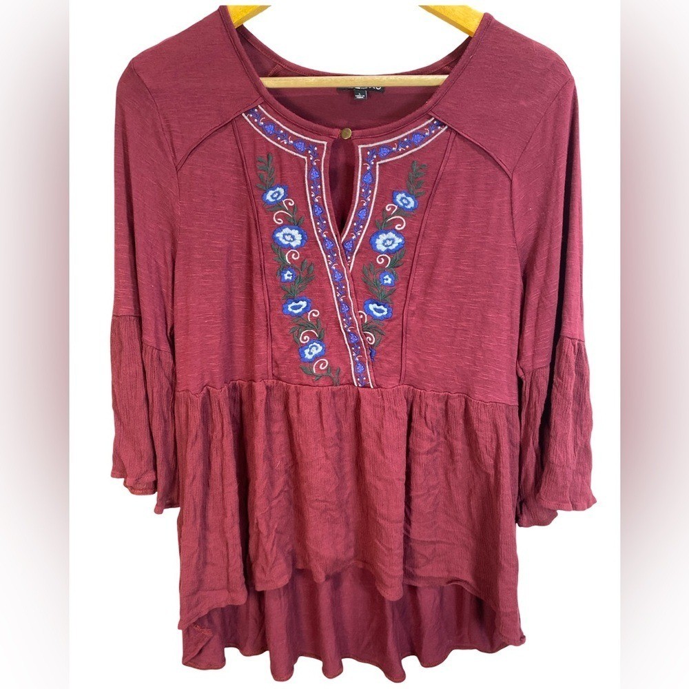 RXB Magenta Embroidered Tunic Top | Floral | 3/4 Bell Sleeve