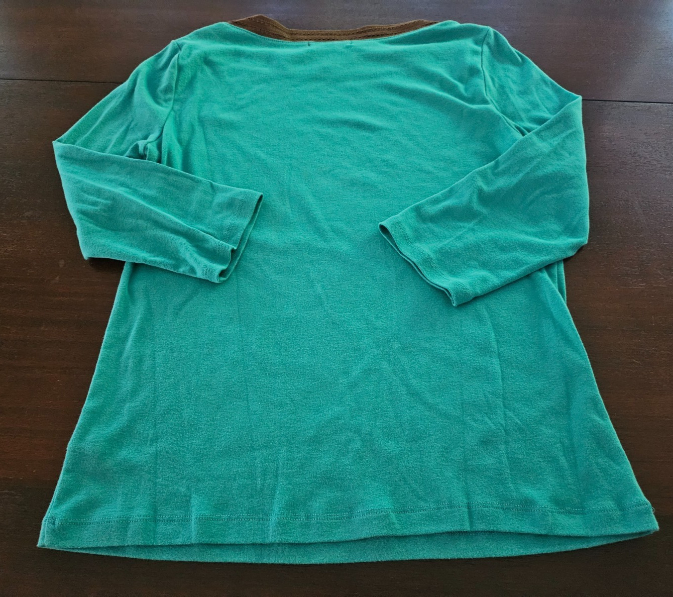 Lauren Ralph Lauren Teal Square Brown Trim neck￼ Pull Over Top Size L