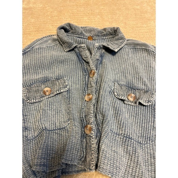 Free People One Scout Cropped Waffle Knit Thermal Shacket Shirt 100% cotton OS
