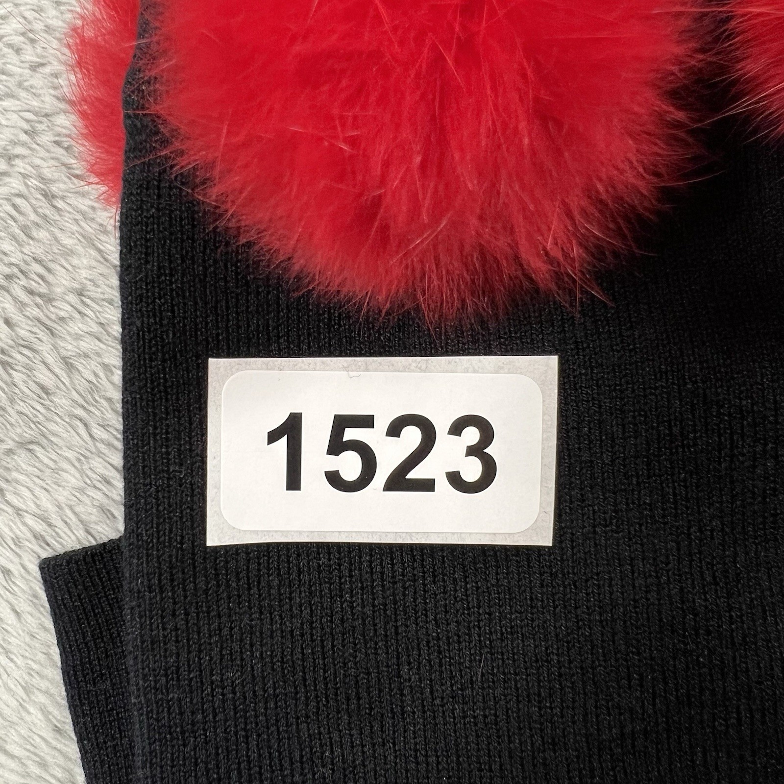 Joseph A. Top Womens Small Black with Red Rabbit Fur Pom Poms Knit Silk Blend
