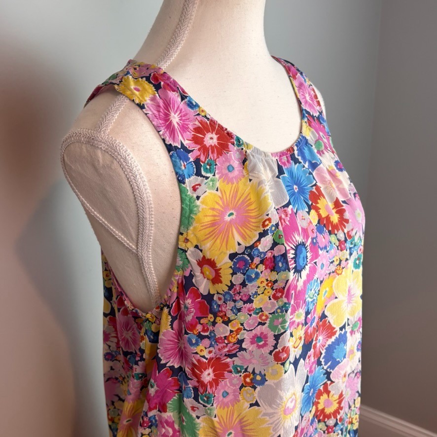twentyone Womens 100% Silk Multicolor Floral Sleeveless Back Zip Blouse sz Large