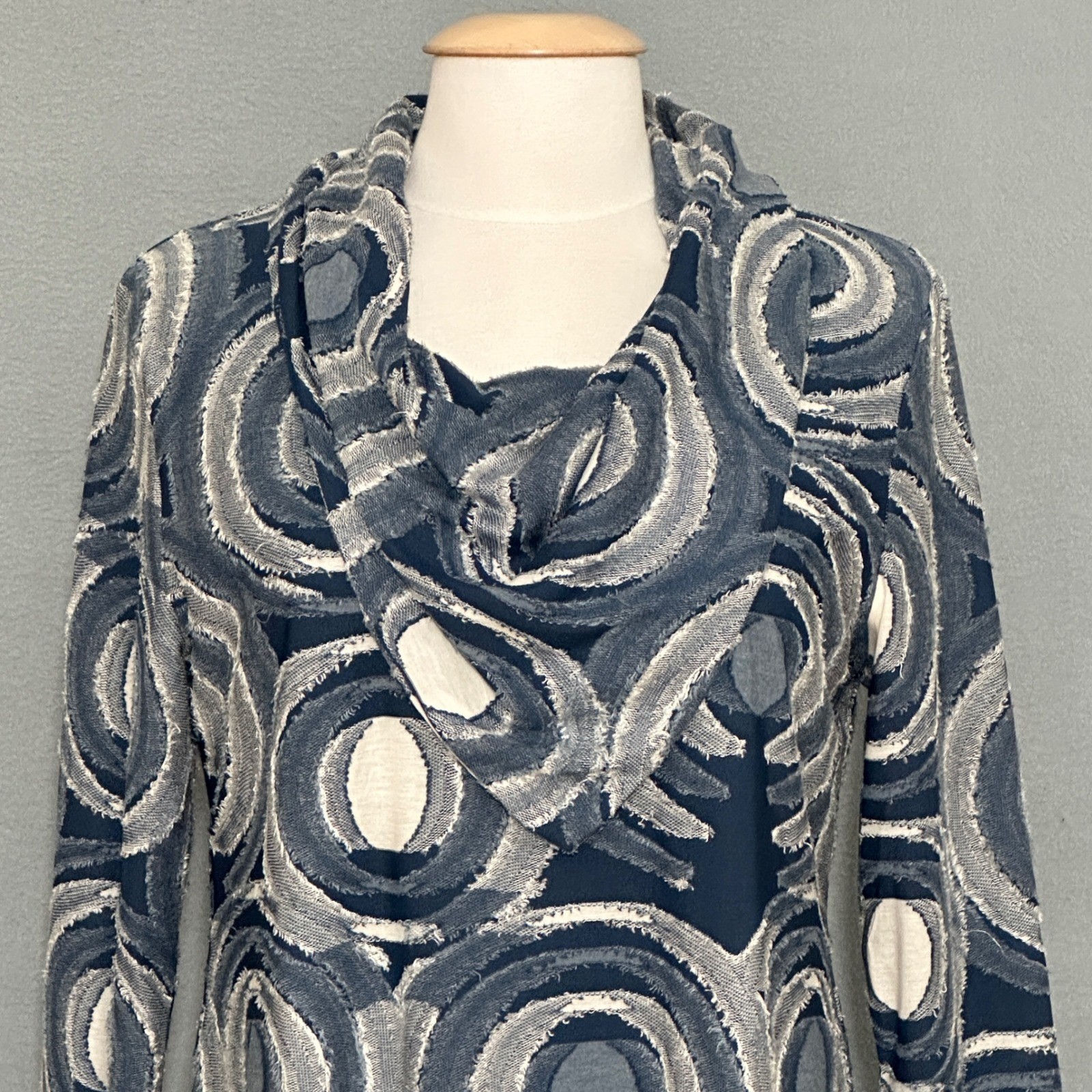 Retro 70s Womens Top L Blue Gray Cowl Soft Knit Tunic Mod Artsy Lagenlook