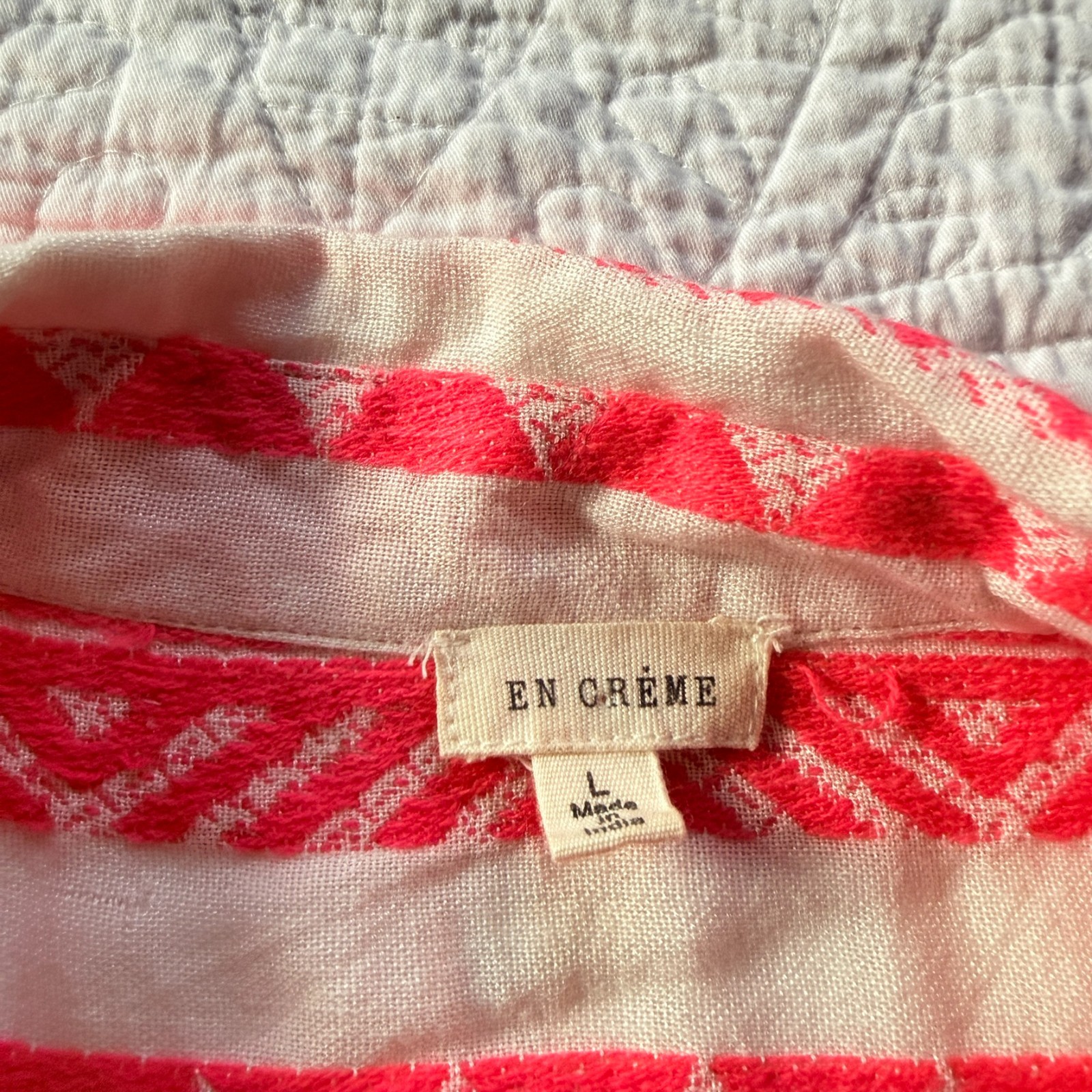 Pink Embroidered Abstract Geometric Short Sleeve Button Size L Boho Cabanacore