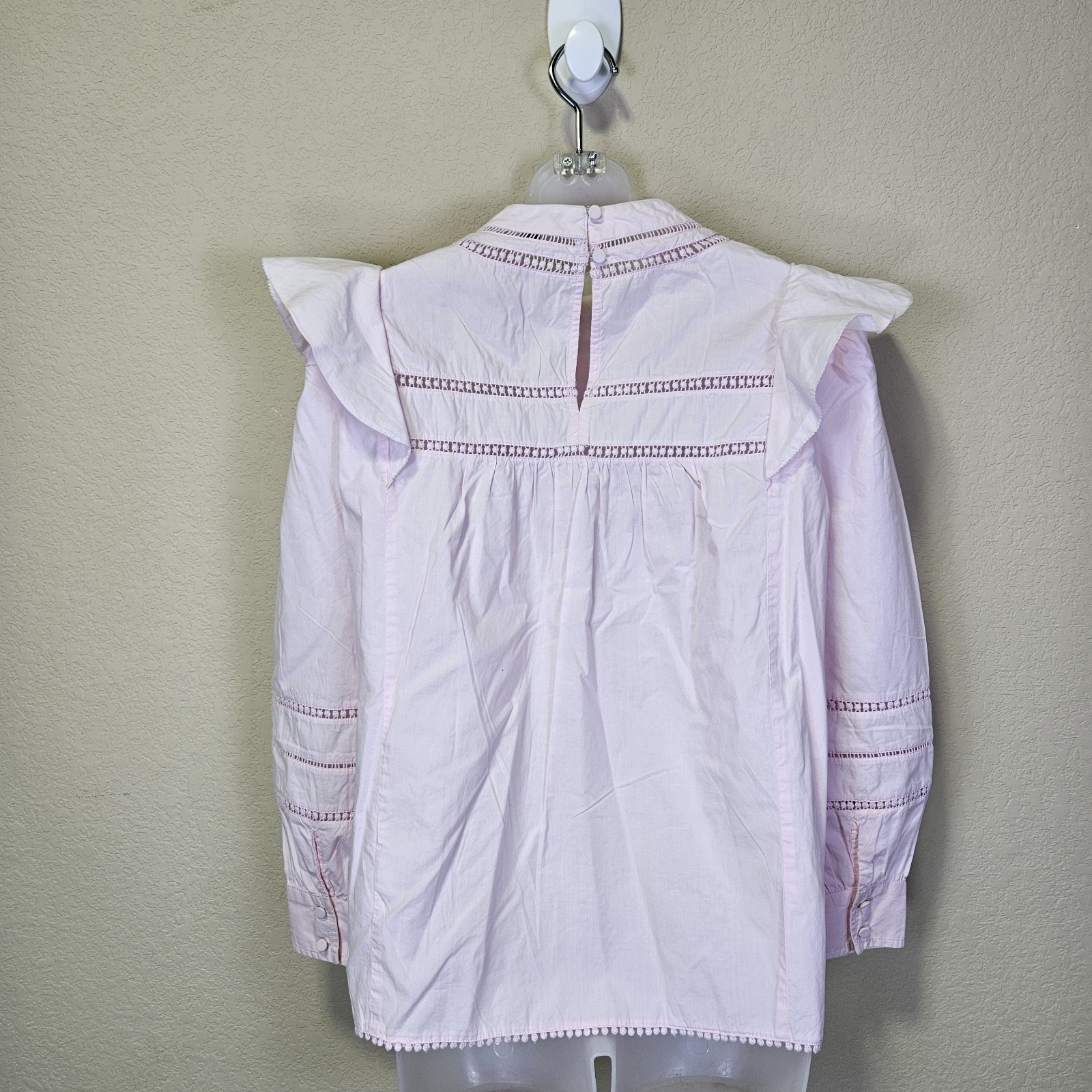 J.Crew Crochet Lace Ruffle Blouse S Pastel Pink Cottagecore Prairie Top Cotton