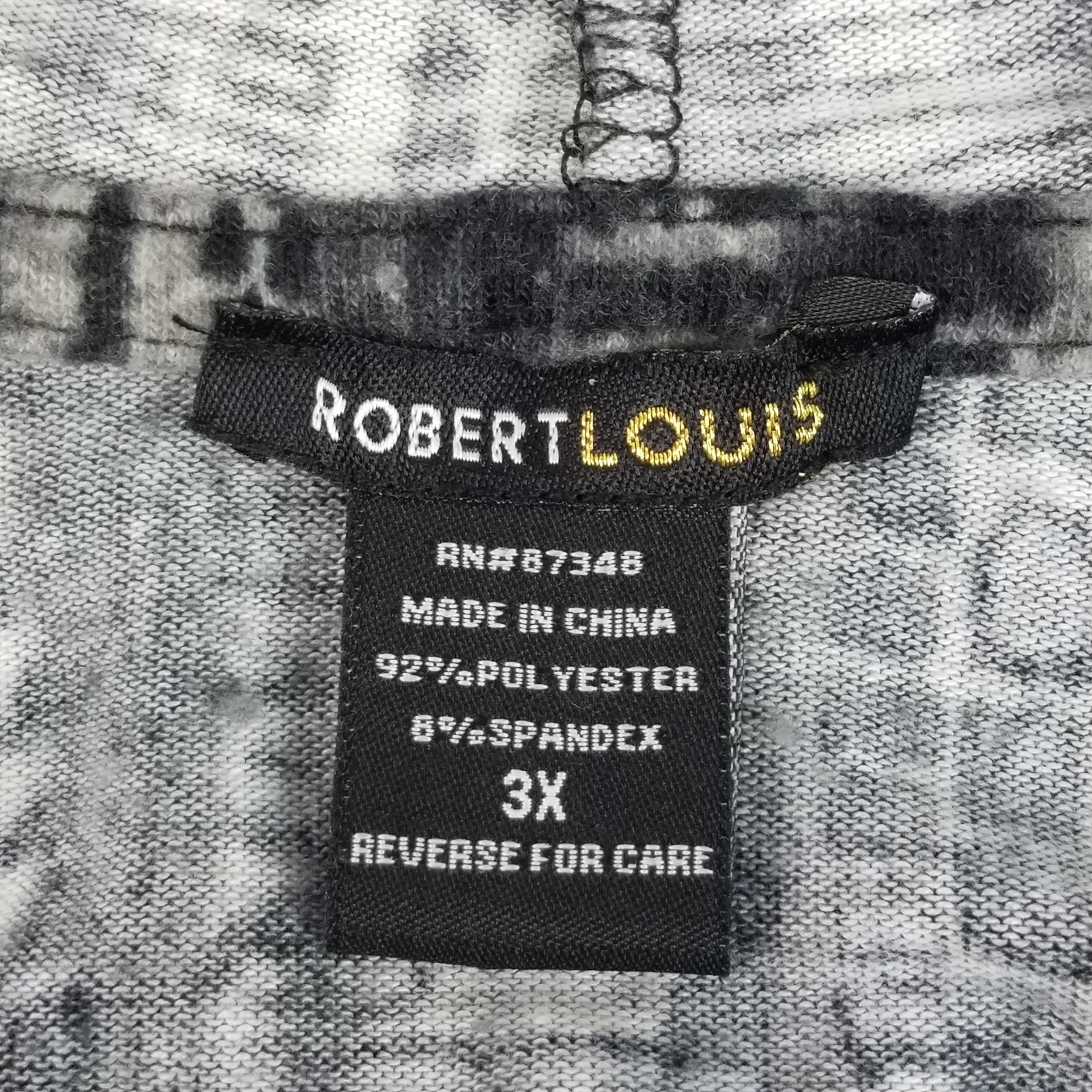 Robert Louis Hoodie Womens 3X Black Gray Abstract Stripe 3/4 Ruched Sleeve Soft