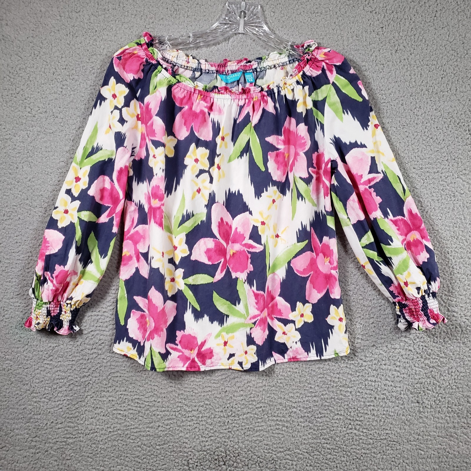 Tori Richard Hawaiian Popover Top Womens XS Floral Tencel Smocked Tropical USA