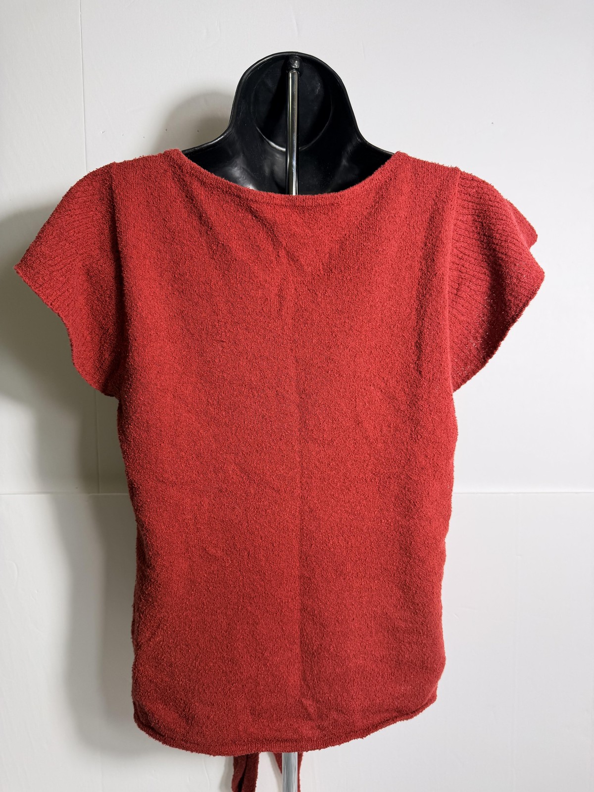 Madewell Shirt Womens Small Red Terry Scoop Neck Tie Front Short Sleeve Top