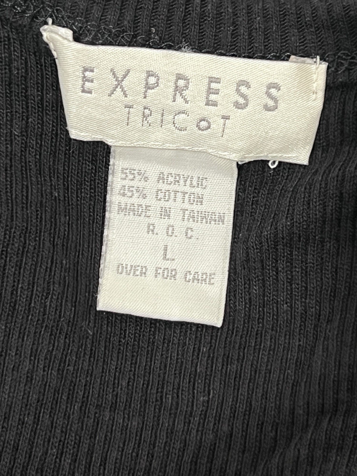 Express Tricot Ribbed V Neck Button Down Tank Top Large Black 90s Y2K Grunge