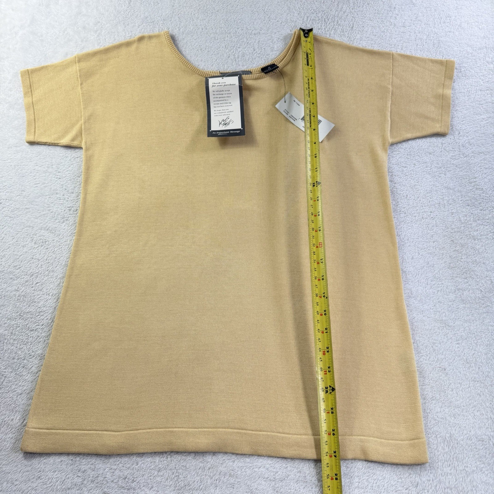 VTG Linda Allard Ellen Tracy Silk Knit Shell Top Saffron NWT Medium Boat Neck
