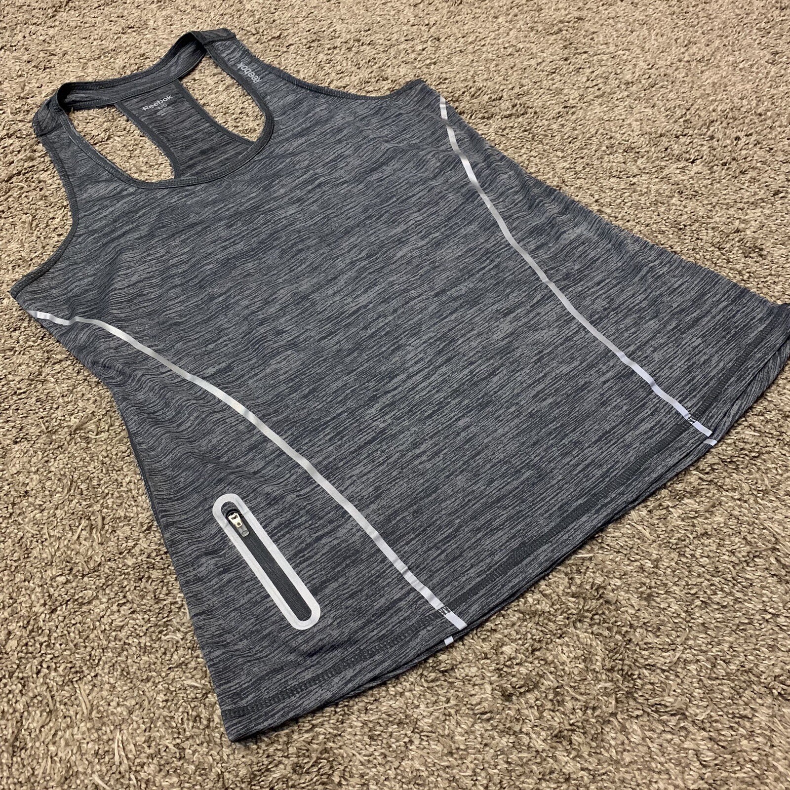 Reebok Shirt Womens Large Gray Outdoors Gym Lightweight Reflective Tank Top