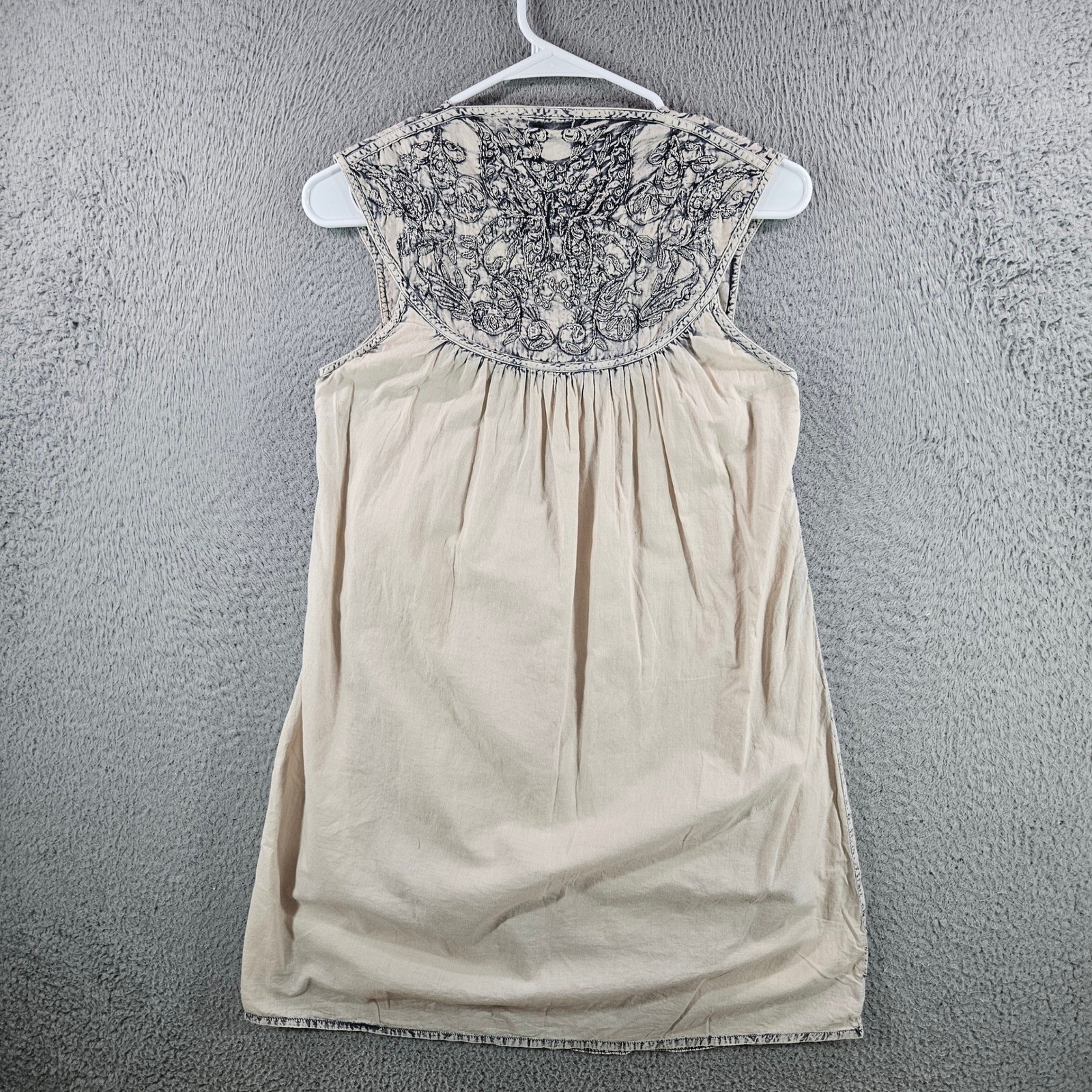 Earthbound Trading Co Womens Small Tan Embroidered Boho Cotton Sleeveless Tunic