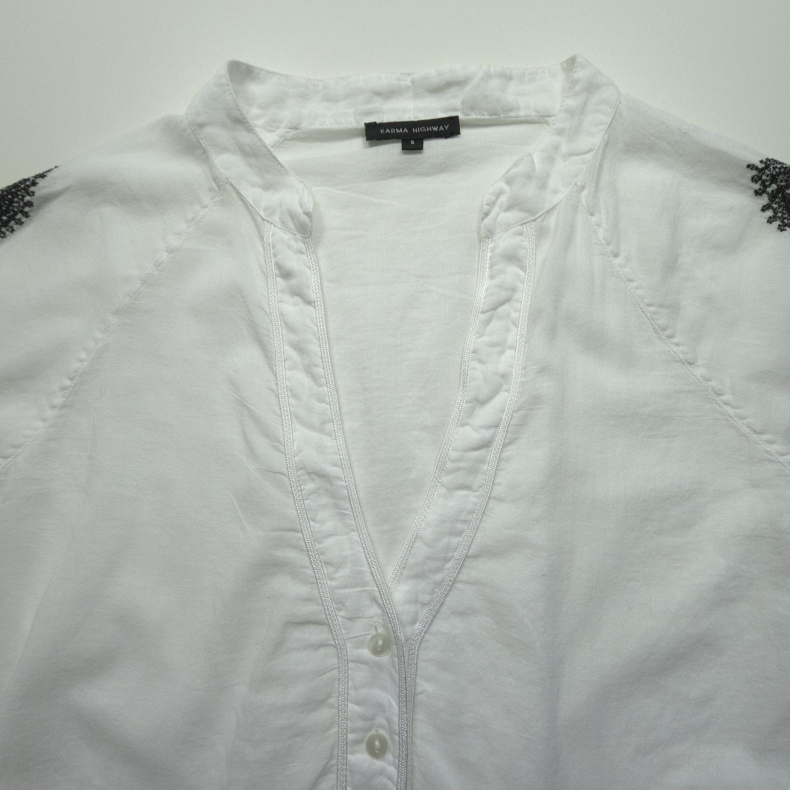 Karma Highway Womens Top Small White Embroidered Tunic Blouse Bell Sleeve Boho S