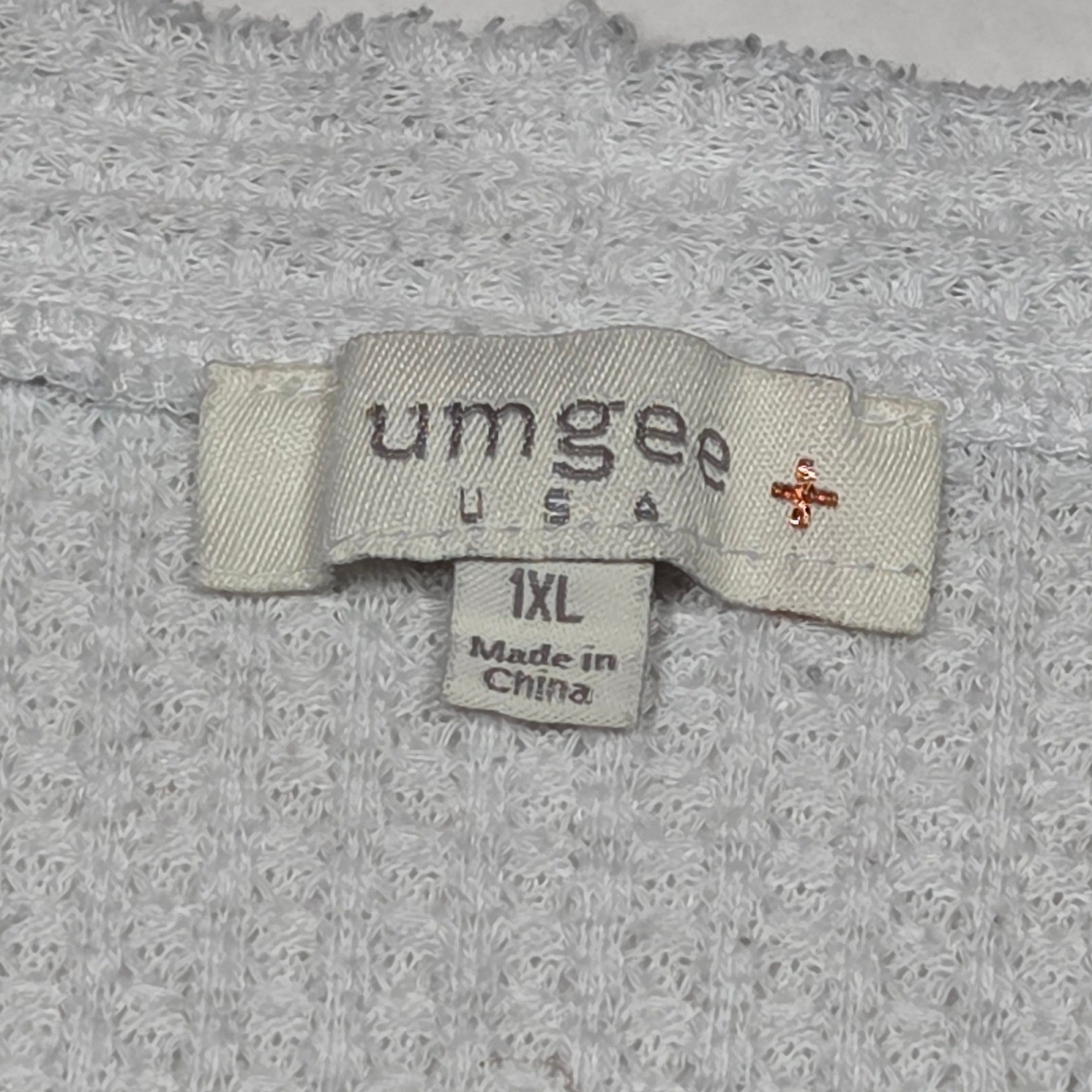 Umgee USA Colorblock Waffle Knit Floral Patchwork Tie Front Top 1XL Mauve Grey