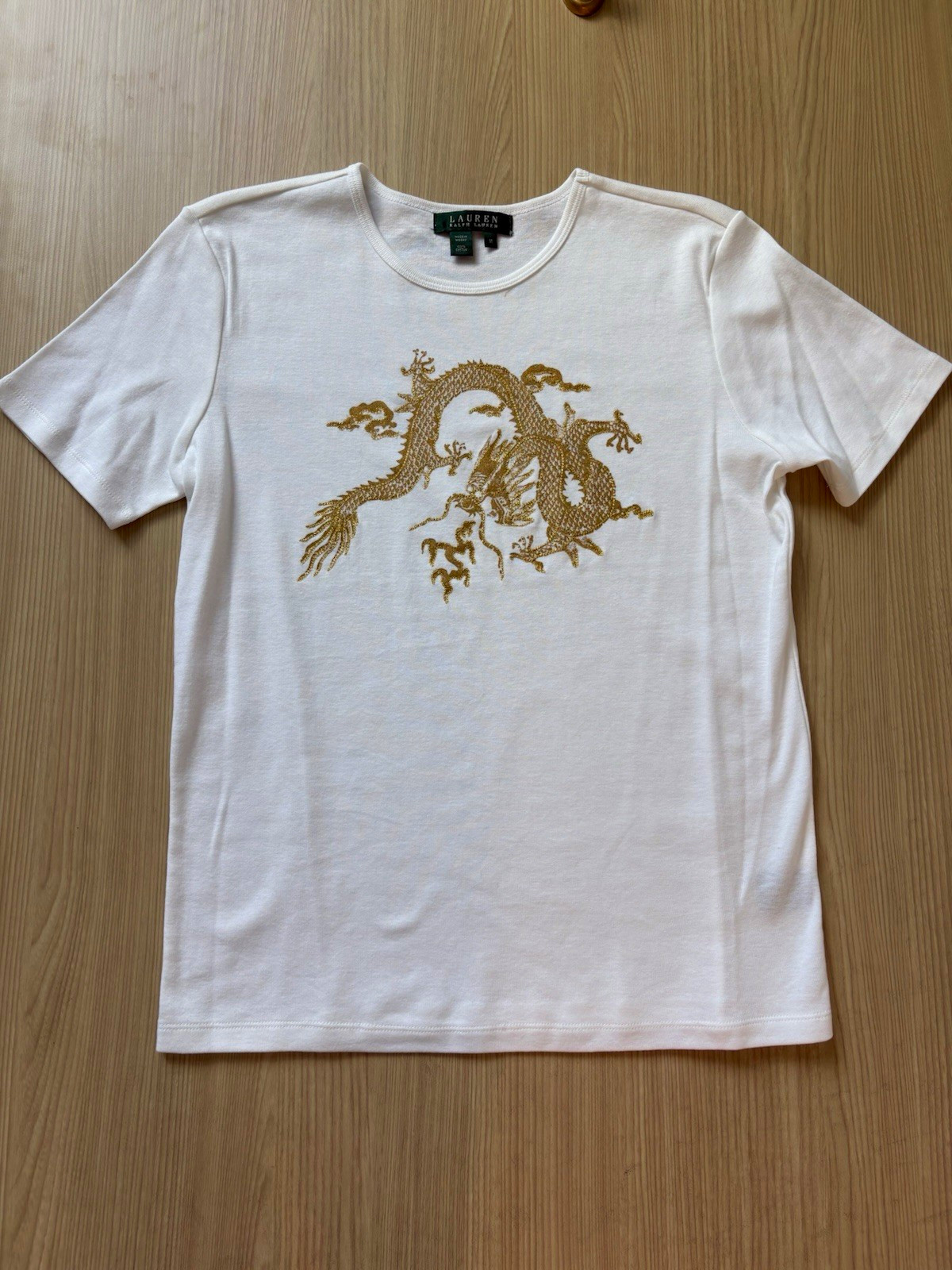 Lauren Ralph Lauren Women’s 100 Cotton Jersey Crewneck Gold Dragon Graphic Tee M