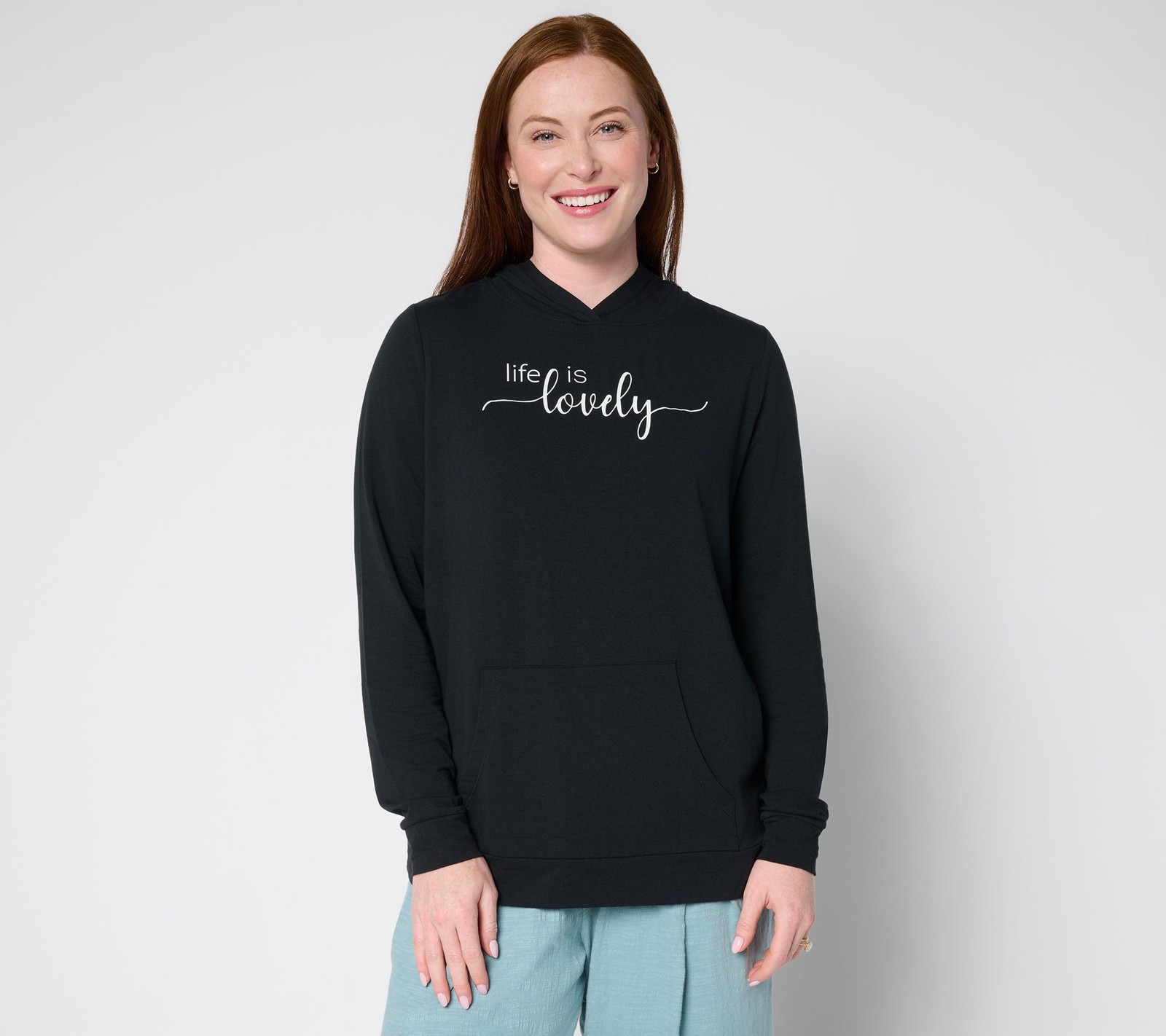 Anybody Women’s Top Sz S Cozy Knit Jersey Message Hoodie Black A706236