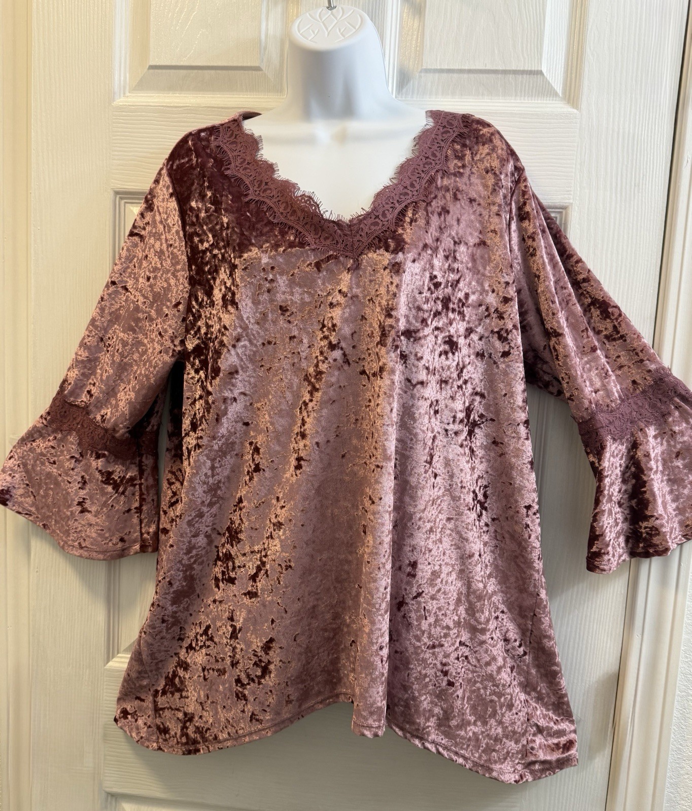 Absolutely Famous Top Pink Crushed Velvet Coqette Lace Bell Sleeve Fairycore 1XL