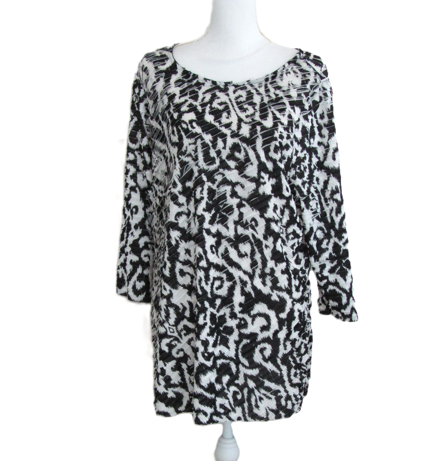 Susan Graver Black & White Bateau Neckline Ruffled Tunic Top Size XL
