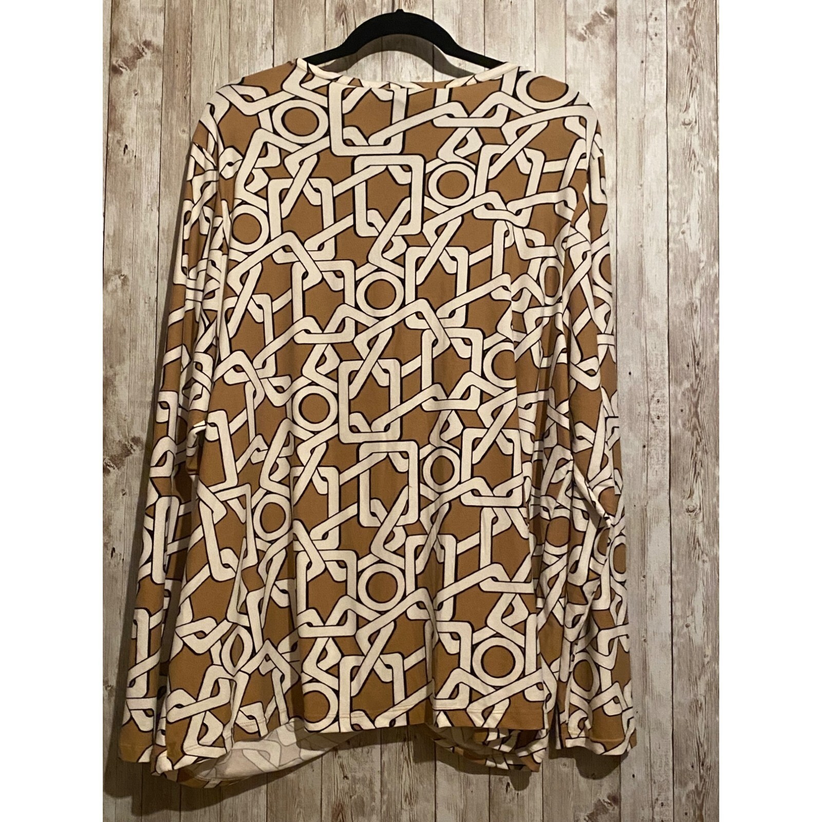 Women’s Inner Circle Brown White V-neck Blouse Shirt Top Size 3X Long Sleeve