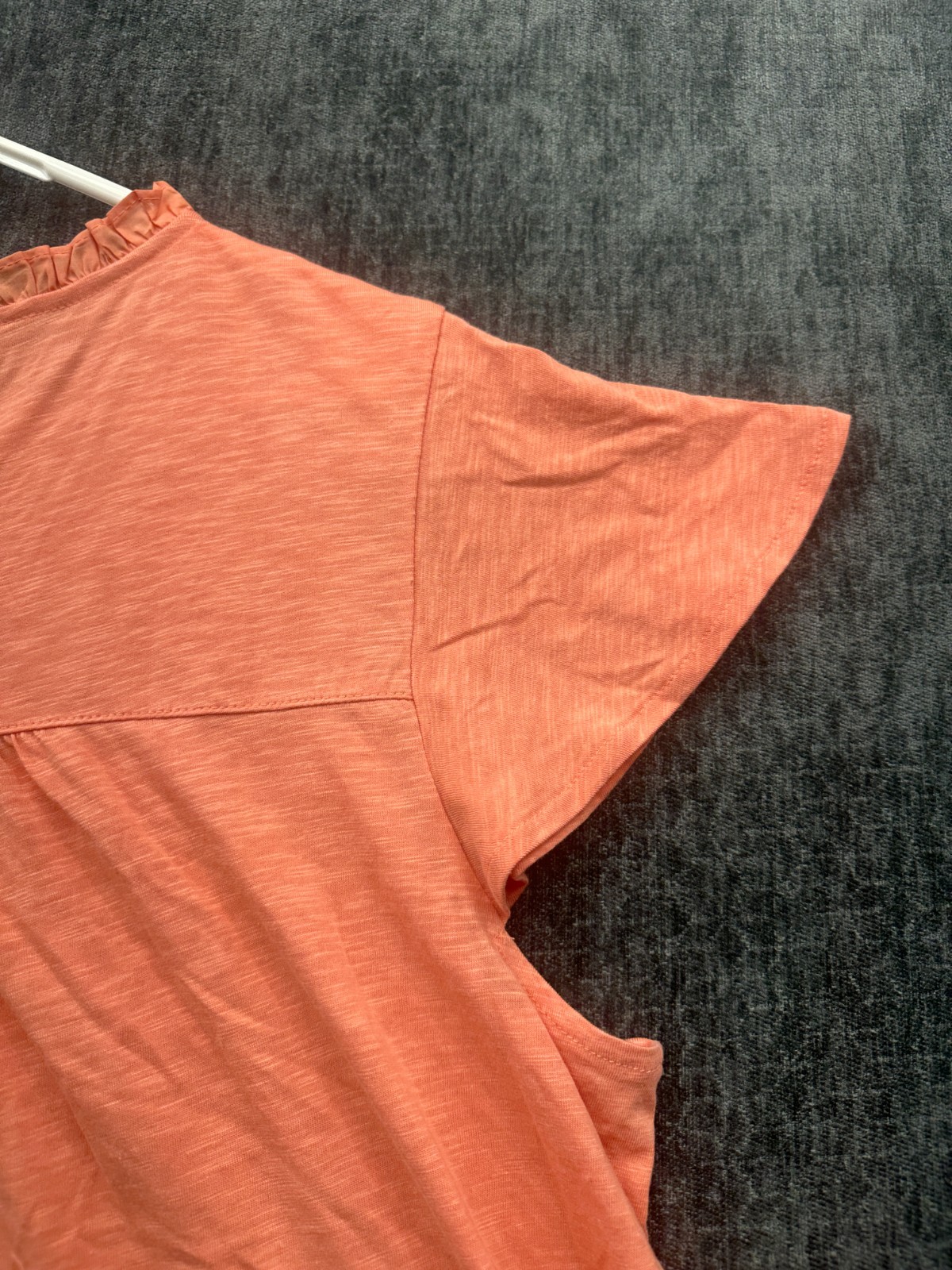 Ella Moss Blouse Top Womens 2XL Orange Lace Trim Knit Ruffle Neck Keyhole Back