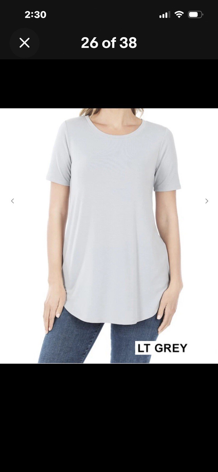 ZENANA 2101 Short Sleeve ROUND Neck Tunic T-Shirt Dolphin Hem L Lt Heather Gray