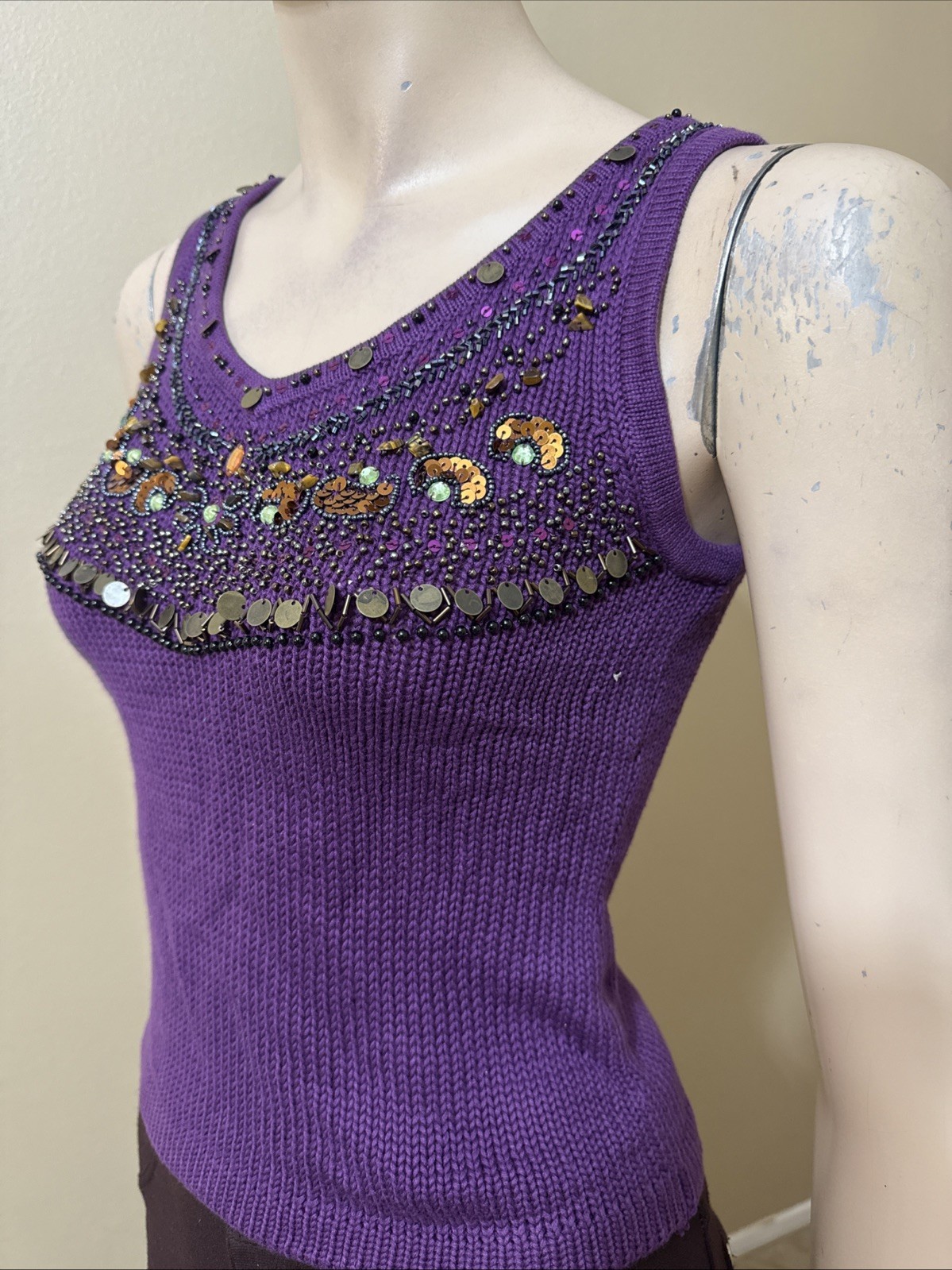 Women’s Purple Cotton Casual Summer Open Stretch Slim Knitted Size L Blouse Top