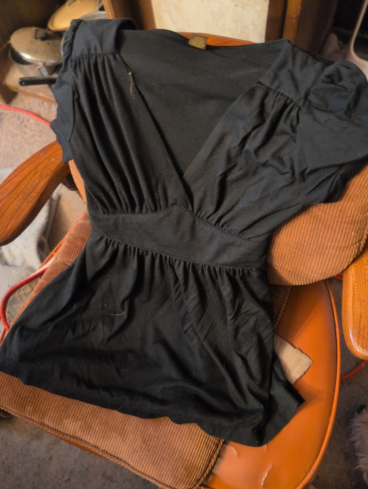 Vintage Copper Key Size Medium Black Slip On Shirt with Tie In Back
