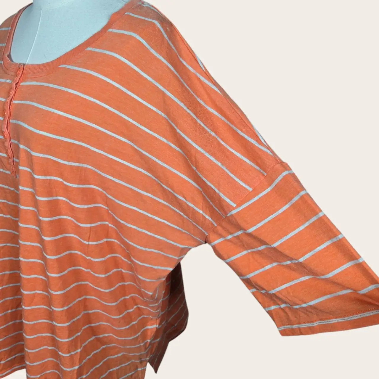 Bass Women’s XL Orange White Striped 3/4 Sleeve Henley Top