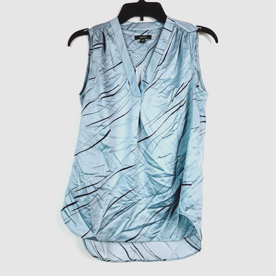 Alfani Womens XS Blue Linear Breeze V Neck Sleeveless Blouse Top NWT BG77