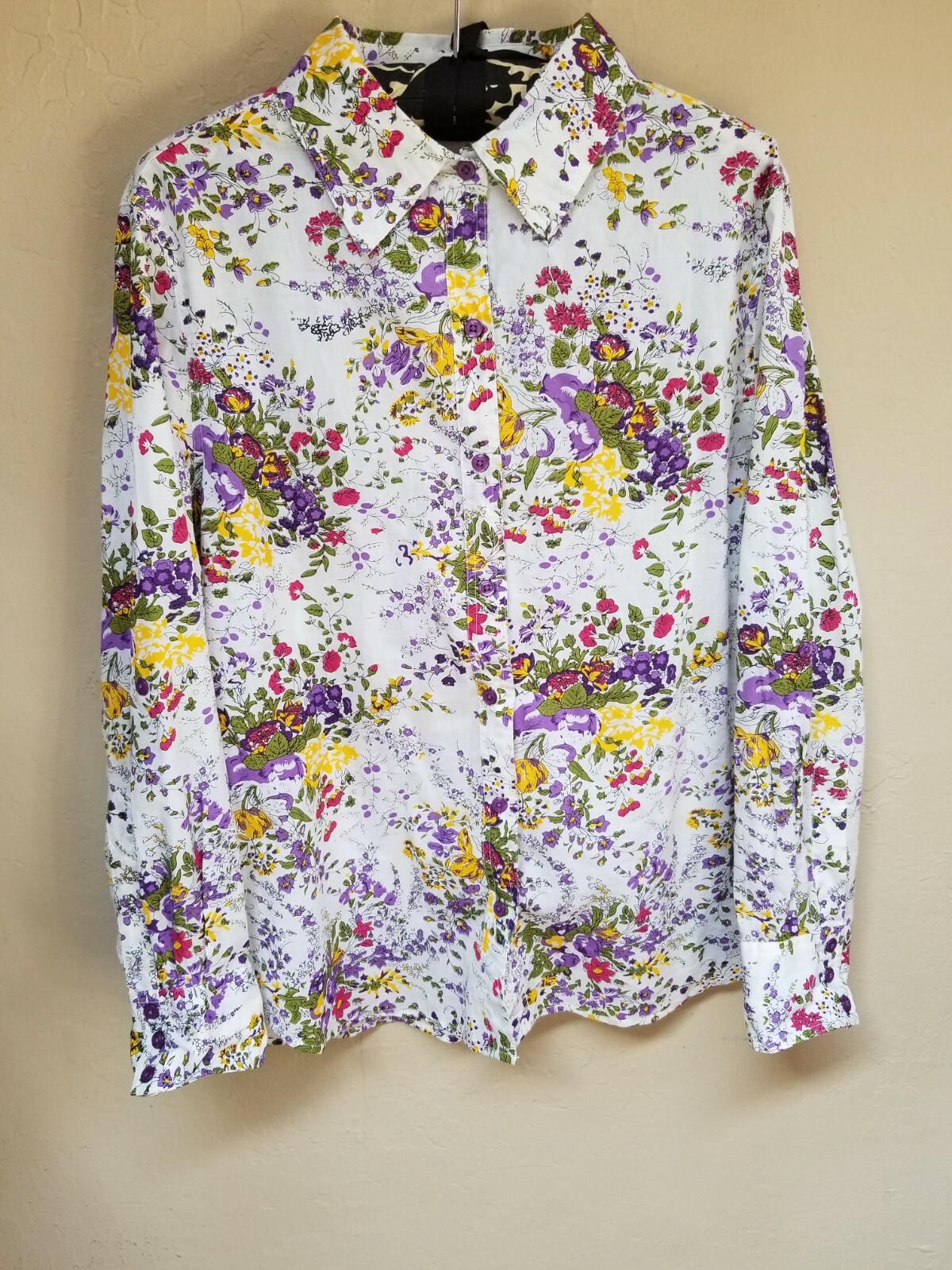 Citicraze Womens Medium Floral Button Up Long Sleeve Shirt Top Blouse Multicolor