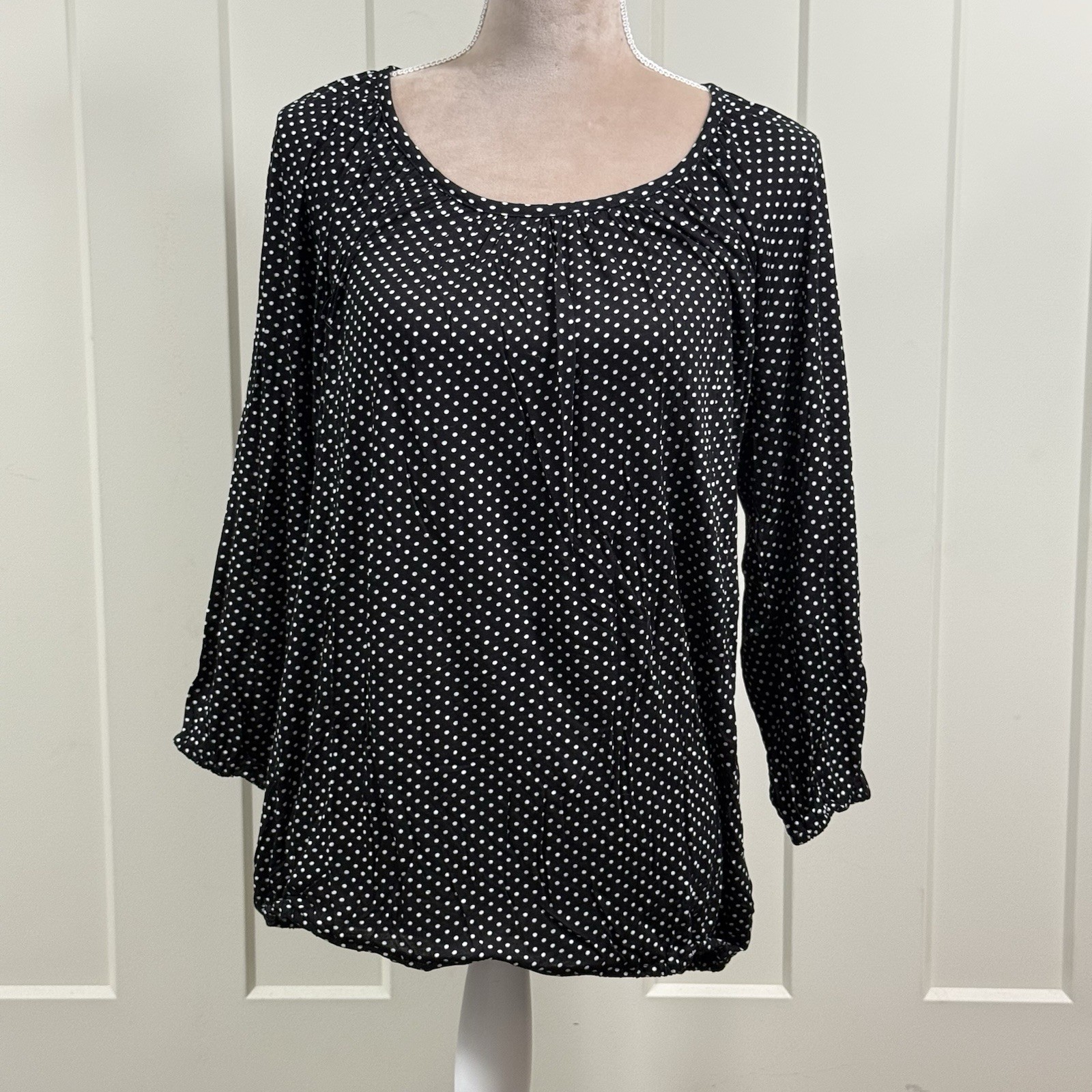 Michael Kors Women’s Large Black White Polka Dot Top Long Sleeve Round Neck New