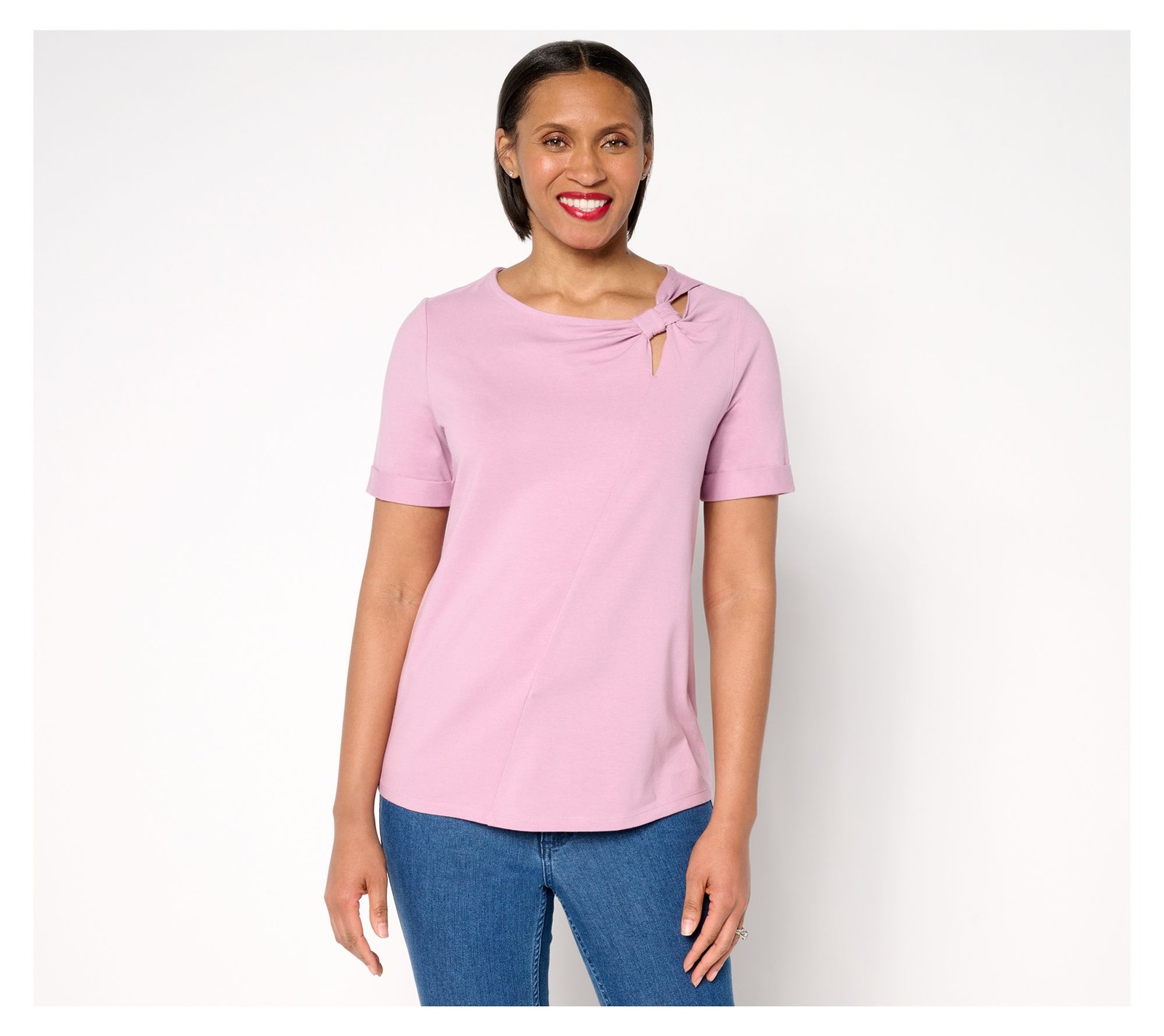 BEAUTIFUL by Lawrence Zarian Classic Knit Twist Detail Top Orchid Haze L New