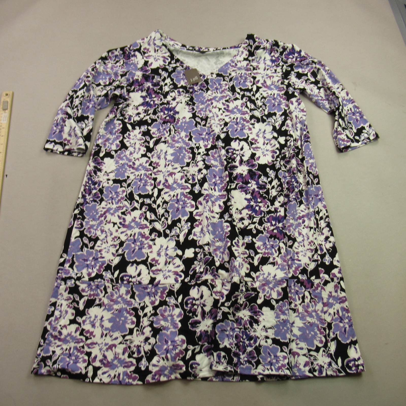 J Jill Shirt Womens 1X 3/4 Long Sleeve Casual Outdoor V Neck Floral