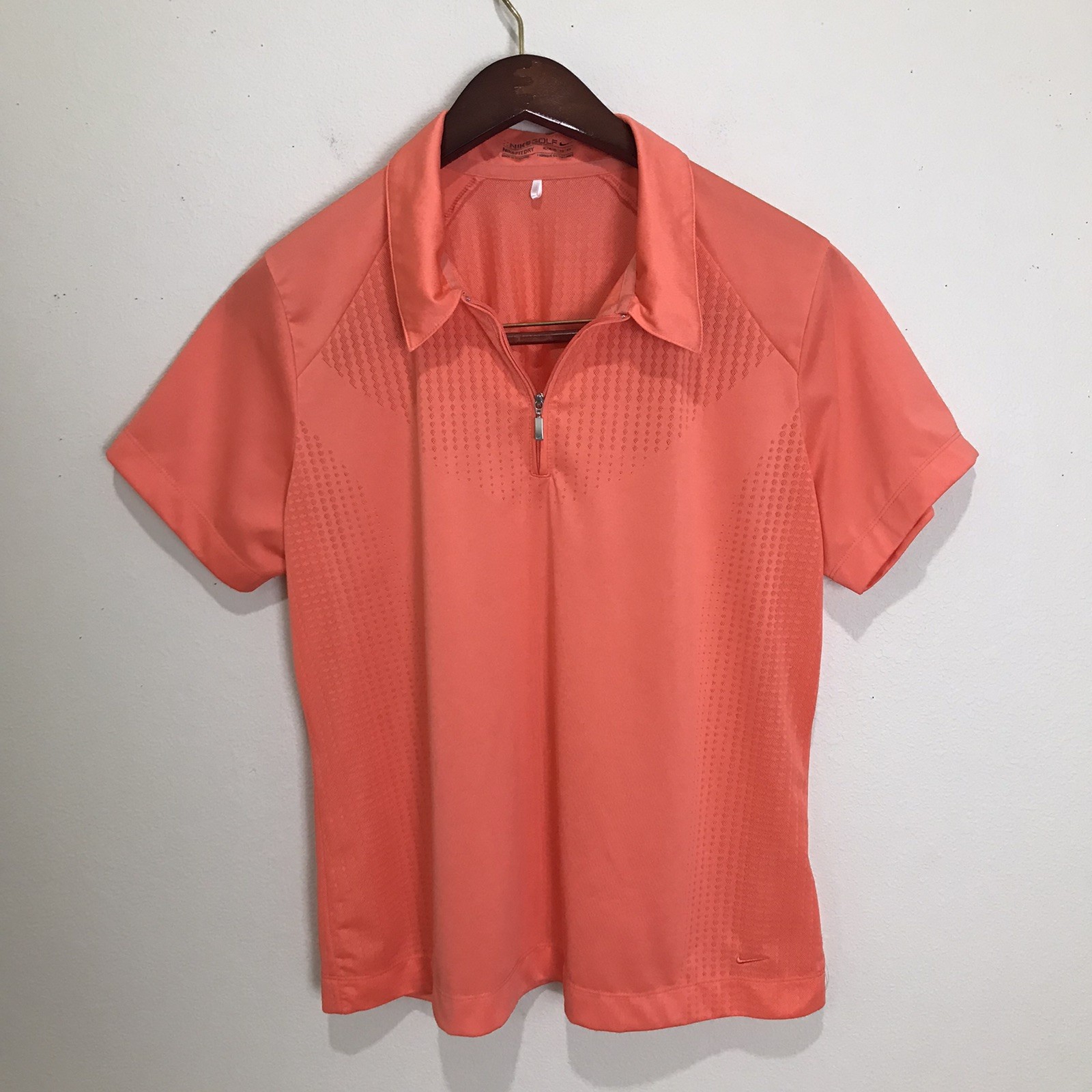 Nike Golf Dry Fit Women Top Orange Quarter Zip Short Sleeve Size XL (16-18)