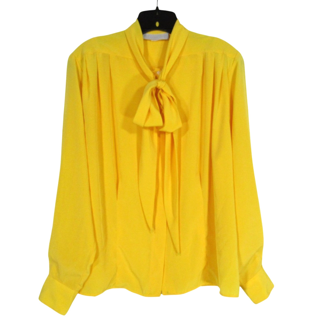 EVAN-PICONE Yellow SATIN Hidden Button-Up TIE COLLAR Secretary BLOUSE/TOP Sz 12