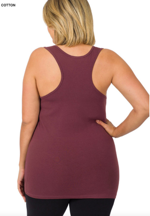 NEW Plus Size Cotton Spandex Racerback Tank Top Non Ribbed- XL/1X-2X-3X