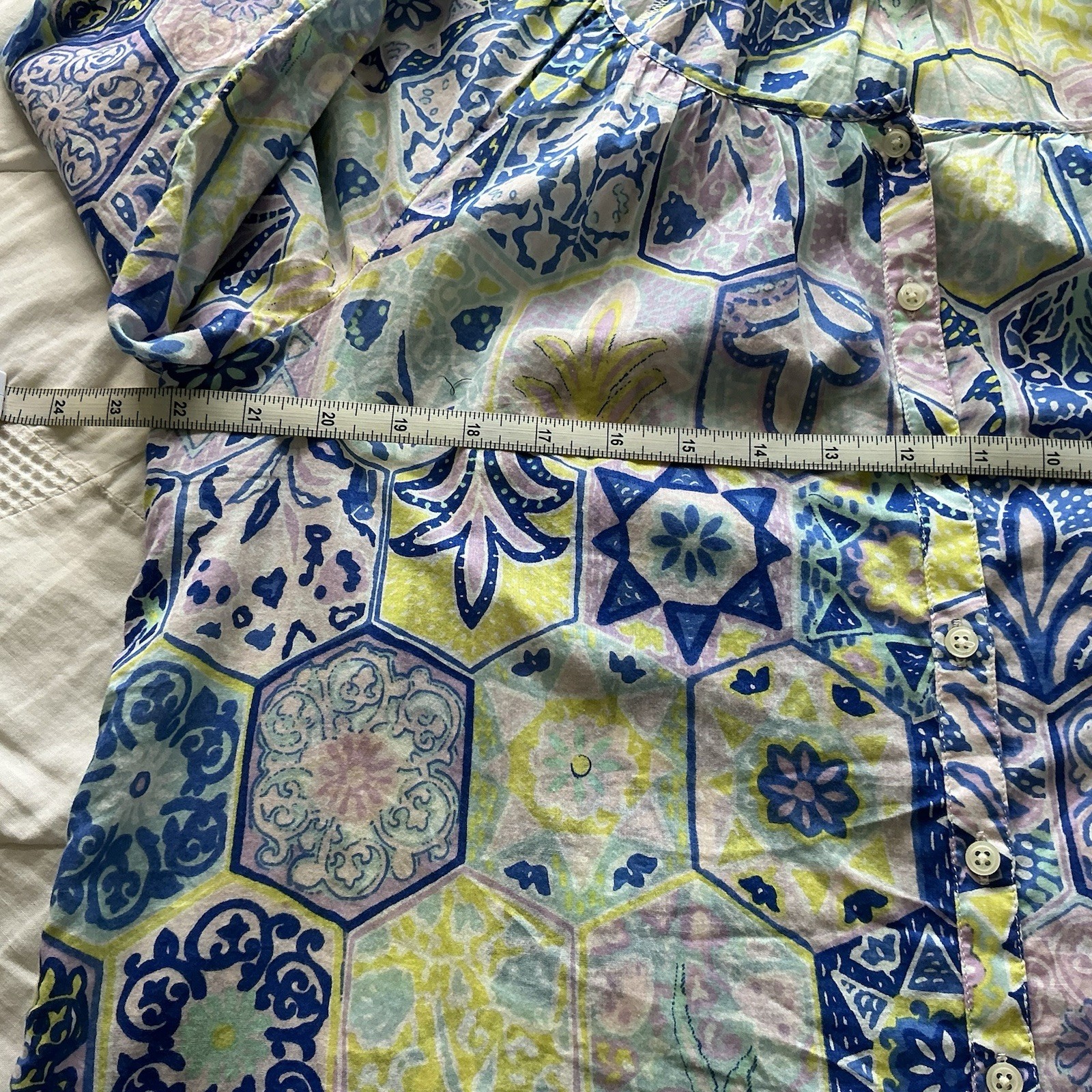 Talbots Cotton Peasant Tunic Top Sz L Vibrant Pastel Patchwork Boho Chic Resort