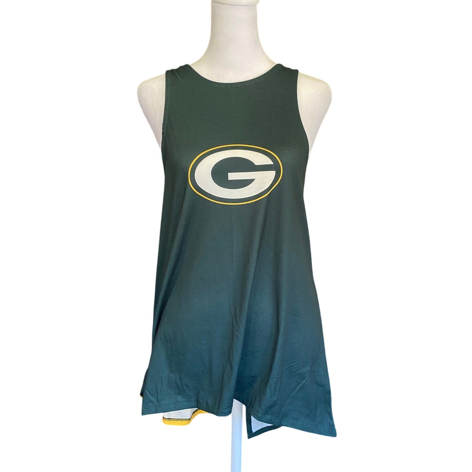 Green Bay Packers Split Back Tank Top Green Gold Large NEW Festival Sporty Game