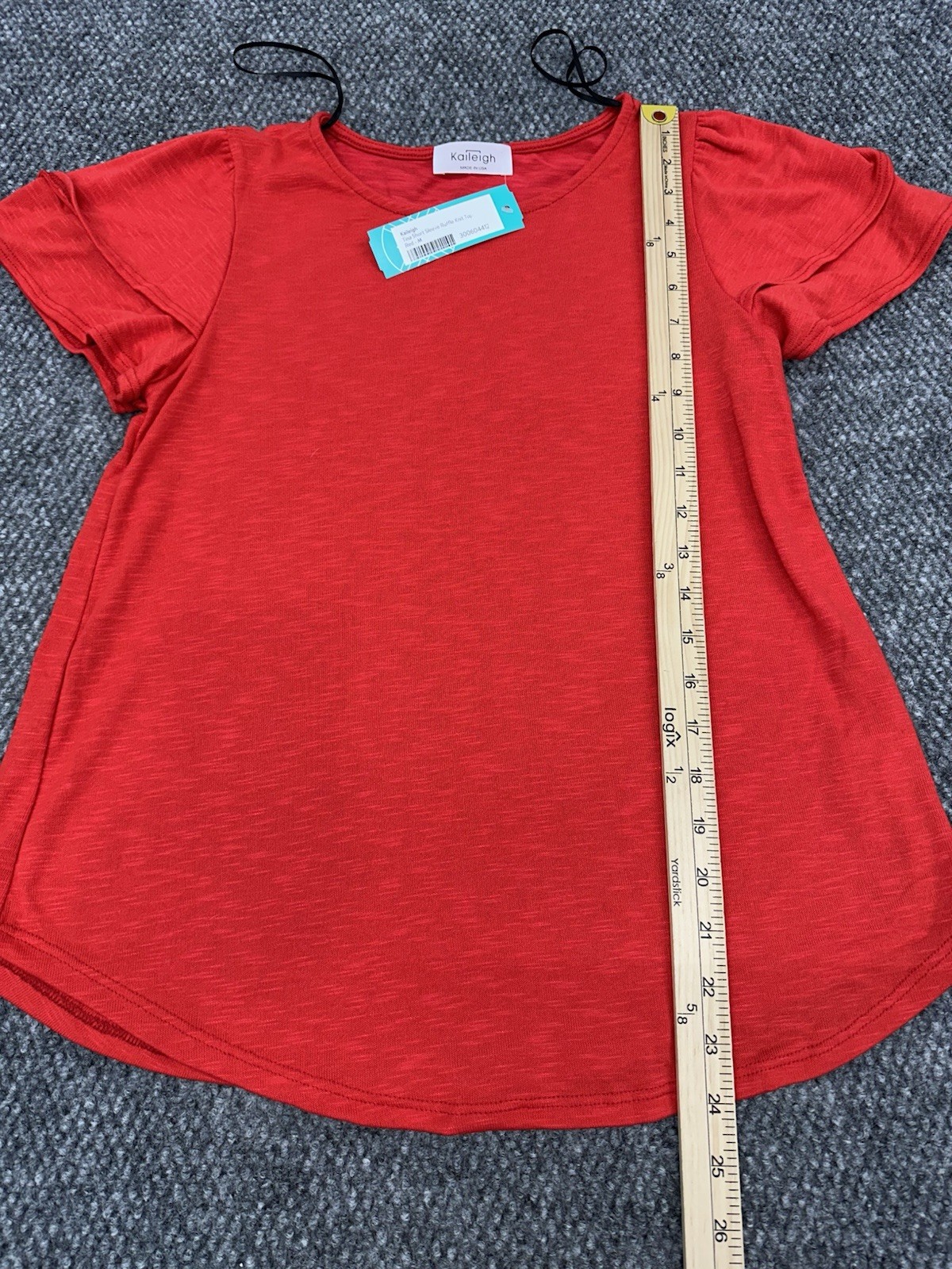 Kaileigh Women’s Medium Tina Short Sleeve Ruffle Knit Tee Red – New