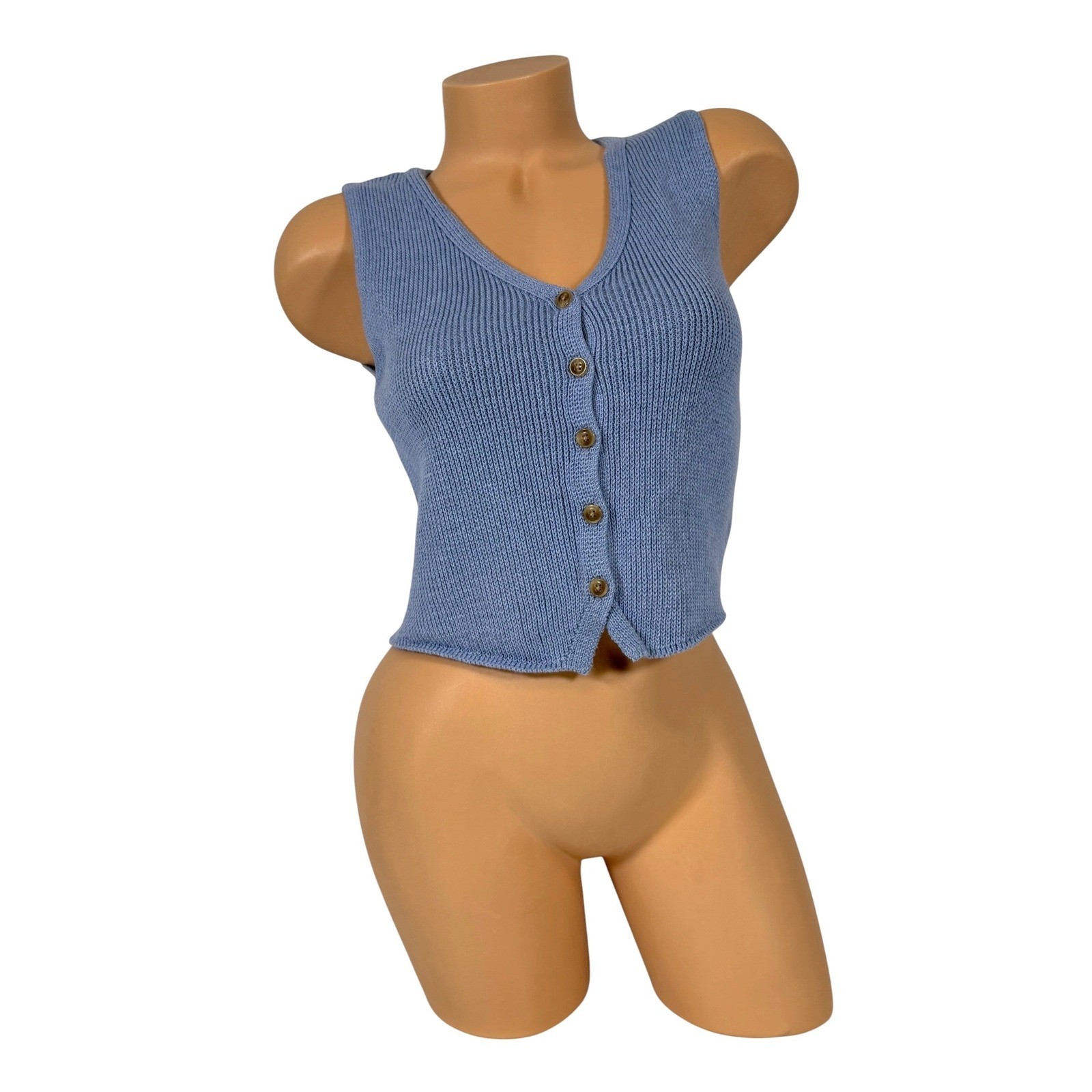 Sincerely Jules Women’s Light Blue Ribbed Knit Button Front V-Neck Vest Medium