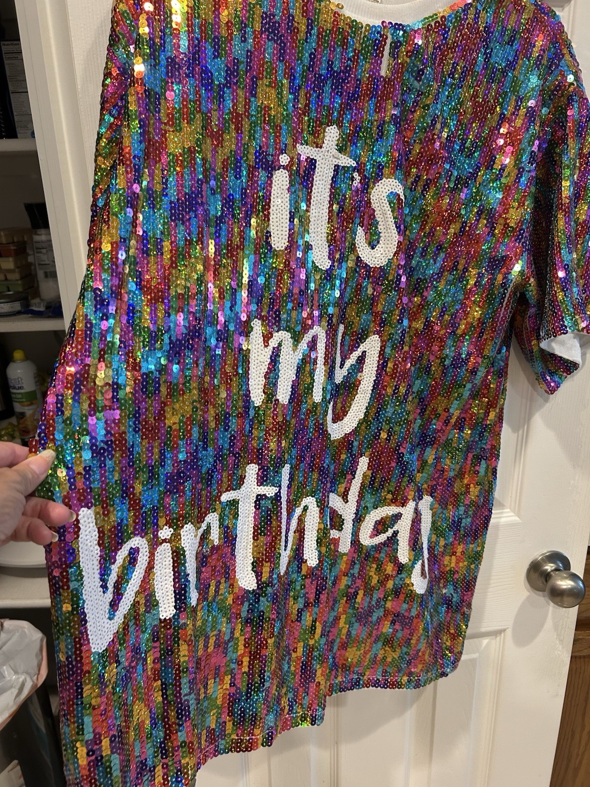 Multicolor Sequin Birthday Crew Neck Short Sleeve T-Shirt