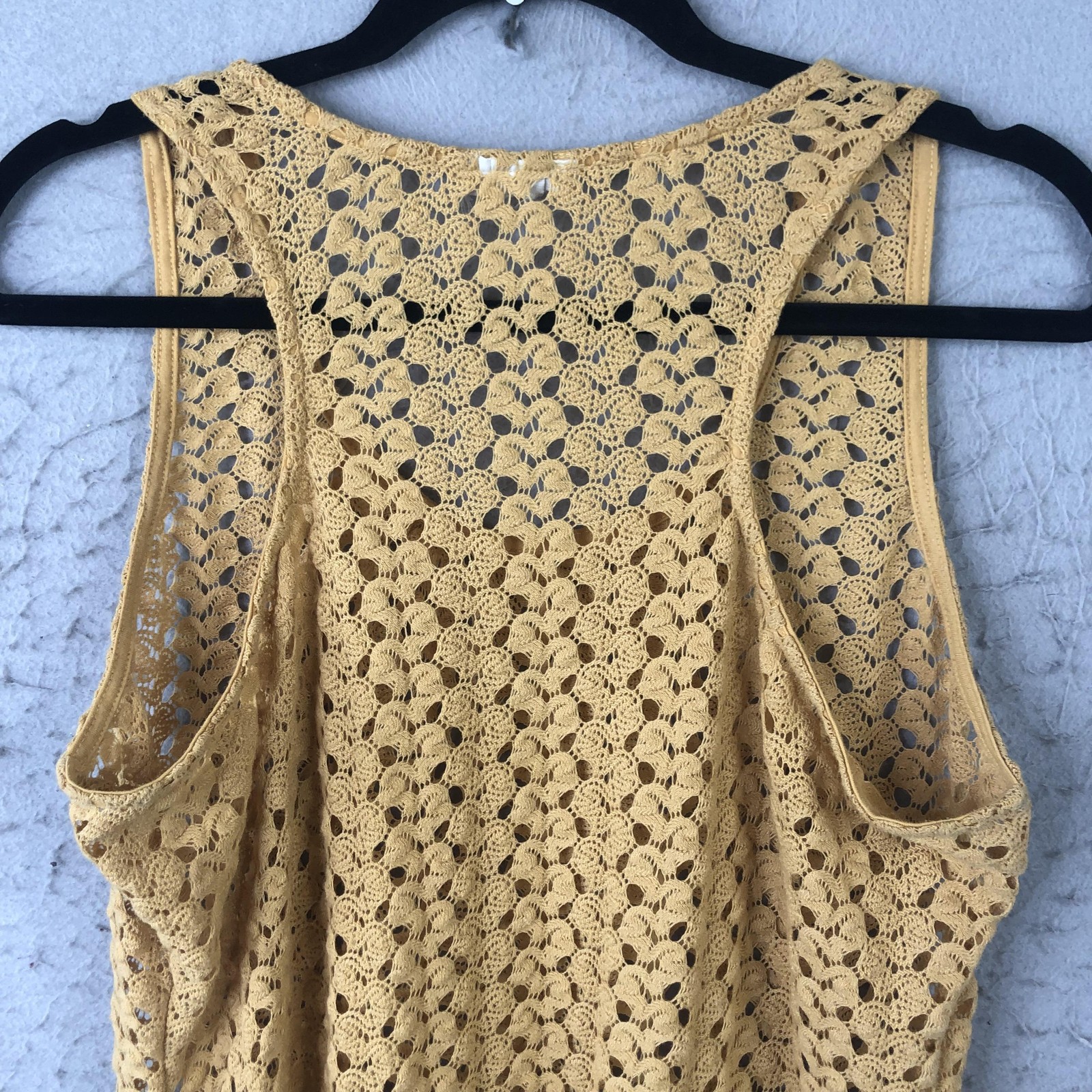 Yellow Crochet Tank Top Womens Large Sleeveless Knit Boho Festival Summer