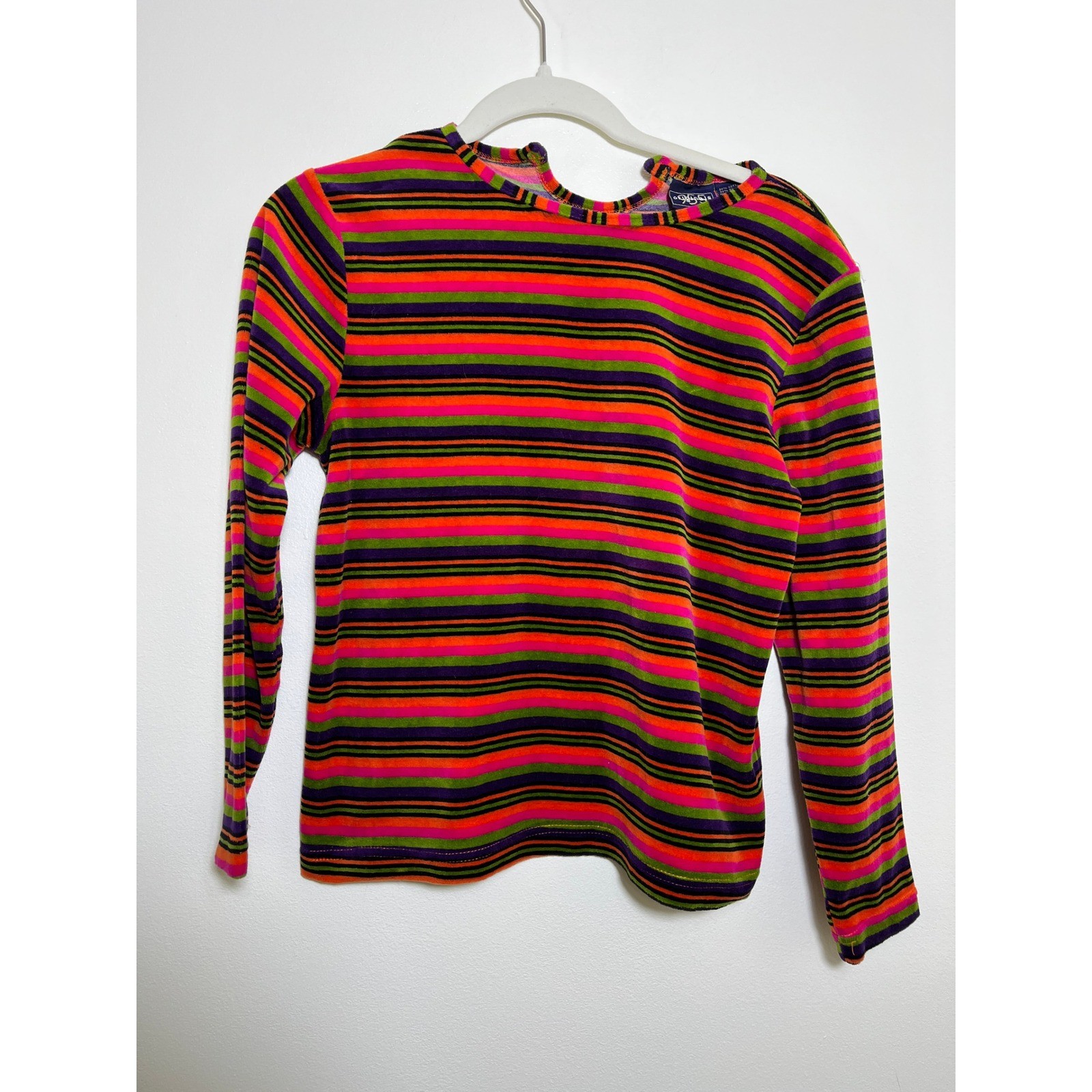 Vintage 955 Originals Neon Striped Velour Top Pink Purple Orange Green 90s