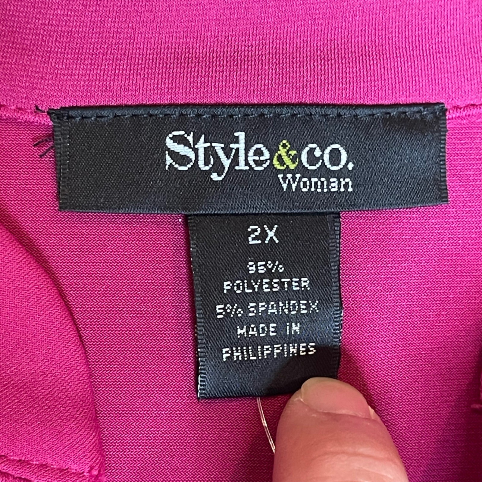 NEW Style & Co Woman Bright Azalea Pink Ruffle V-Neck Top 2X