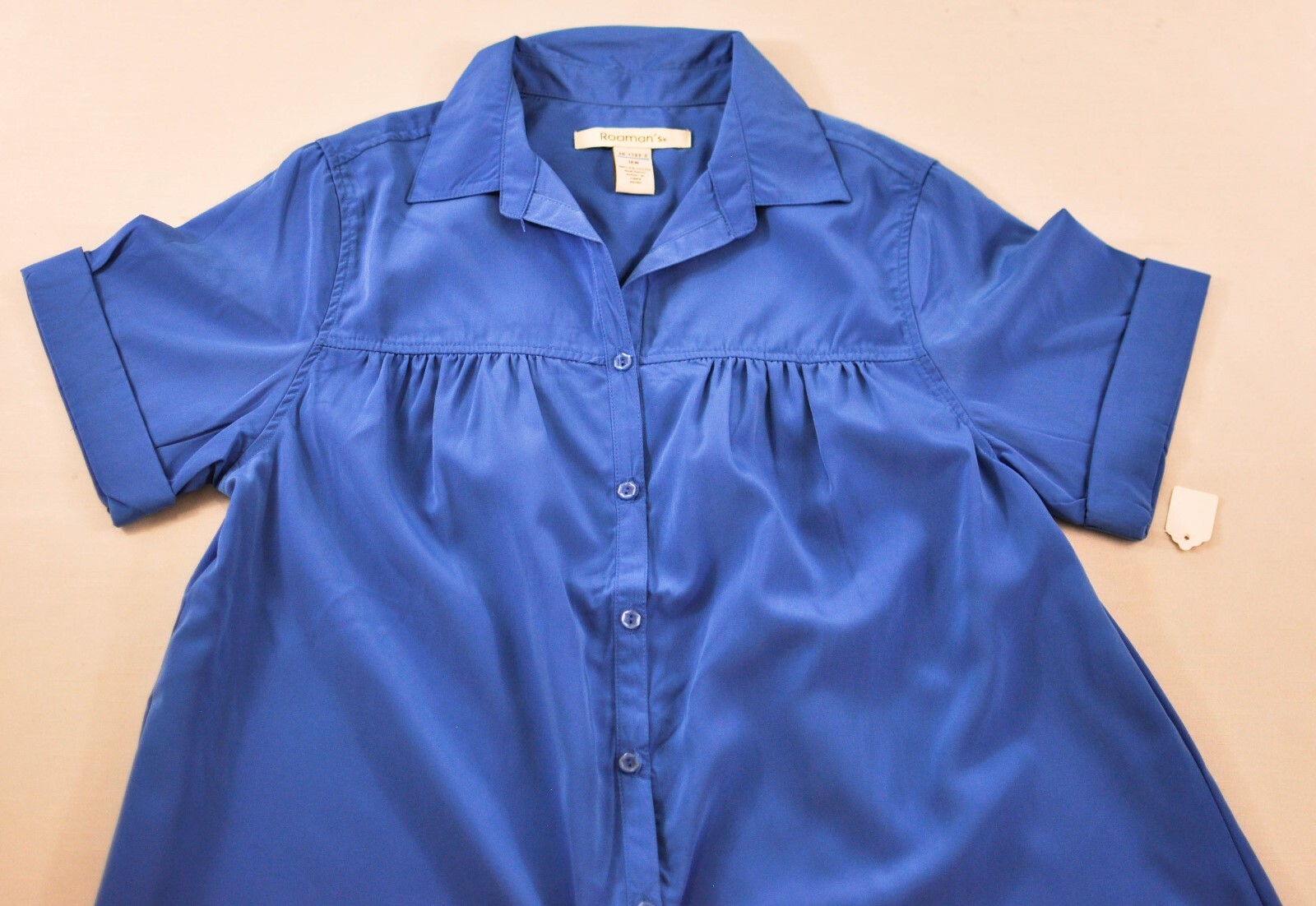 women’s ROAMAN’S blue top size 12W short sleeve soft polyester button front coll